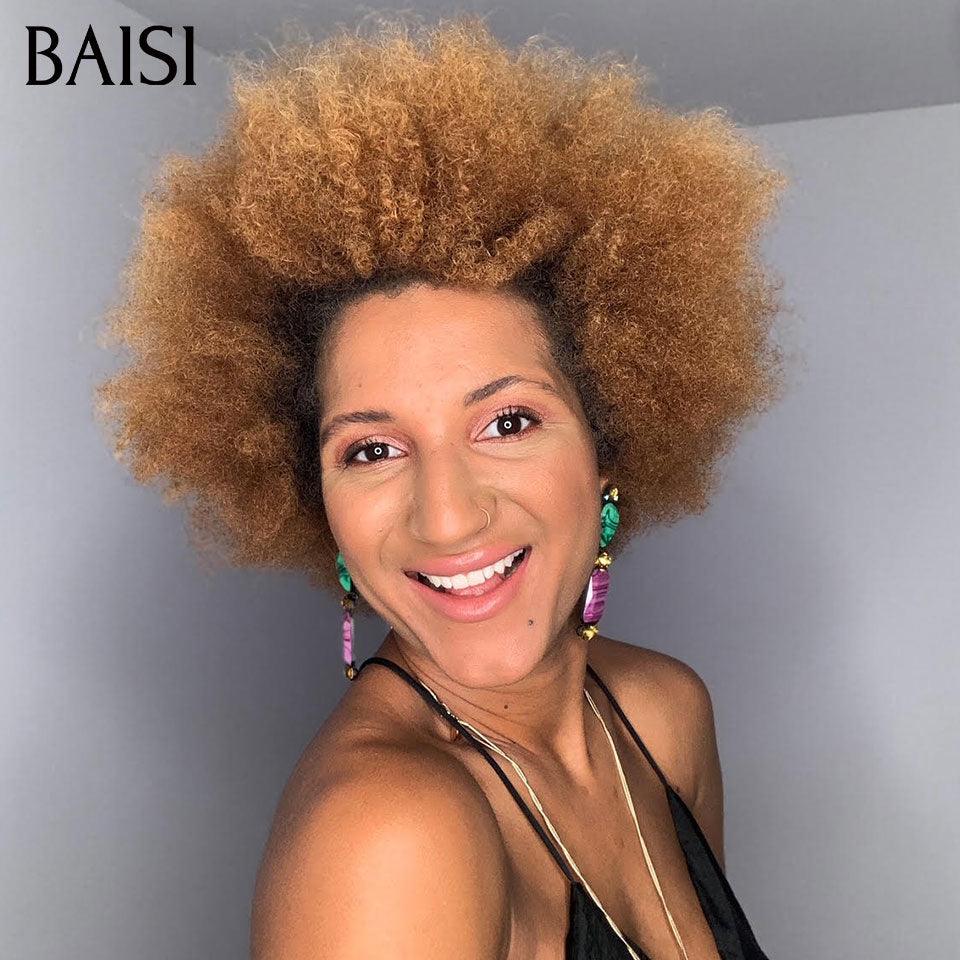 BAISI 13x4 lace frontal Perruque bob Afro Curl bouclé partout 1BT30# en 100% cheveux humains