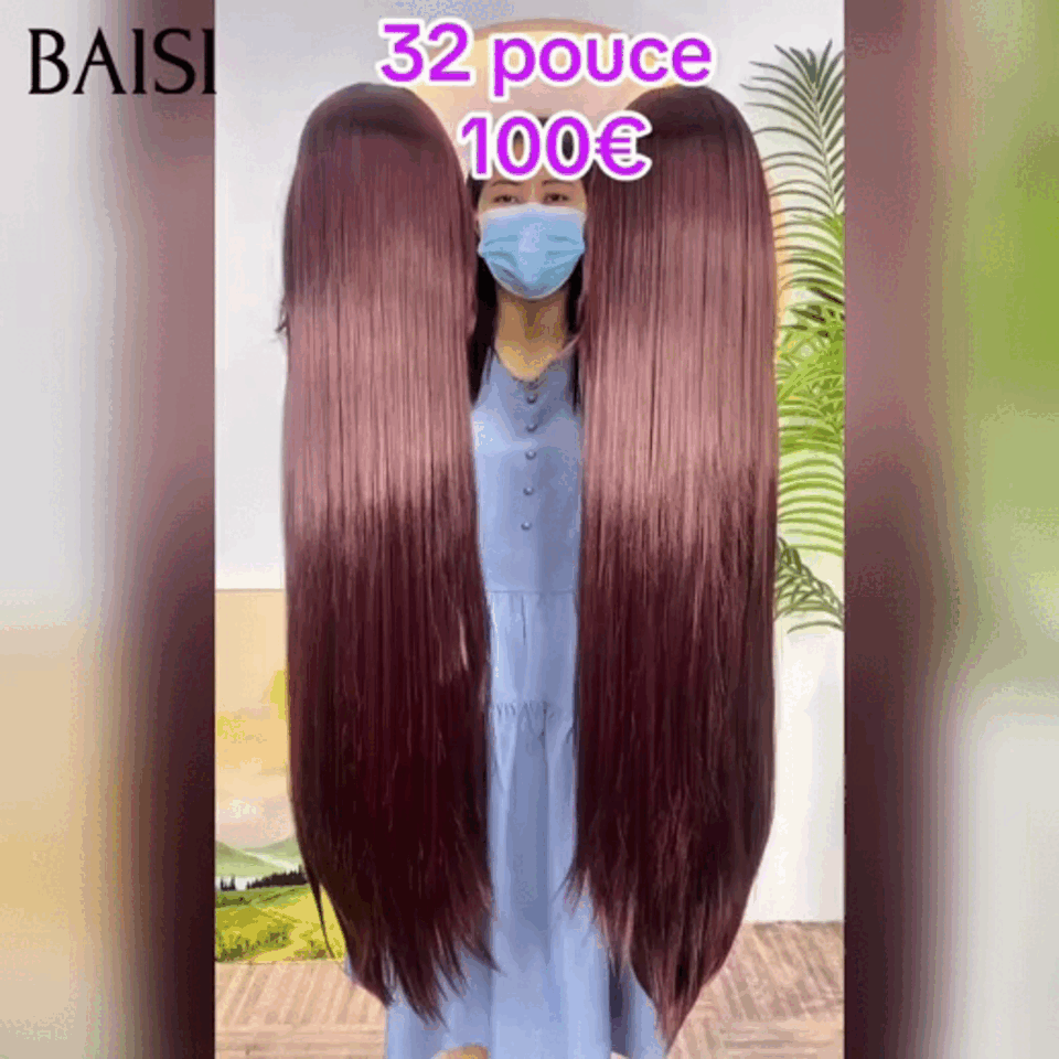 BAISI Promotion Lisse couleur Bordeaux 32 pouce 100€ Perruque Moitié Prix en Blended human hair