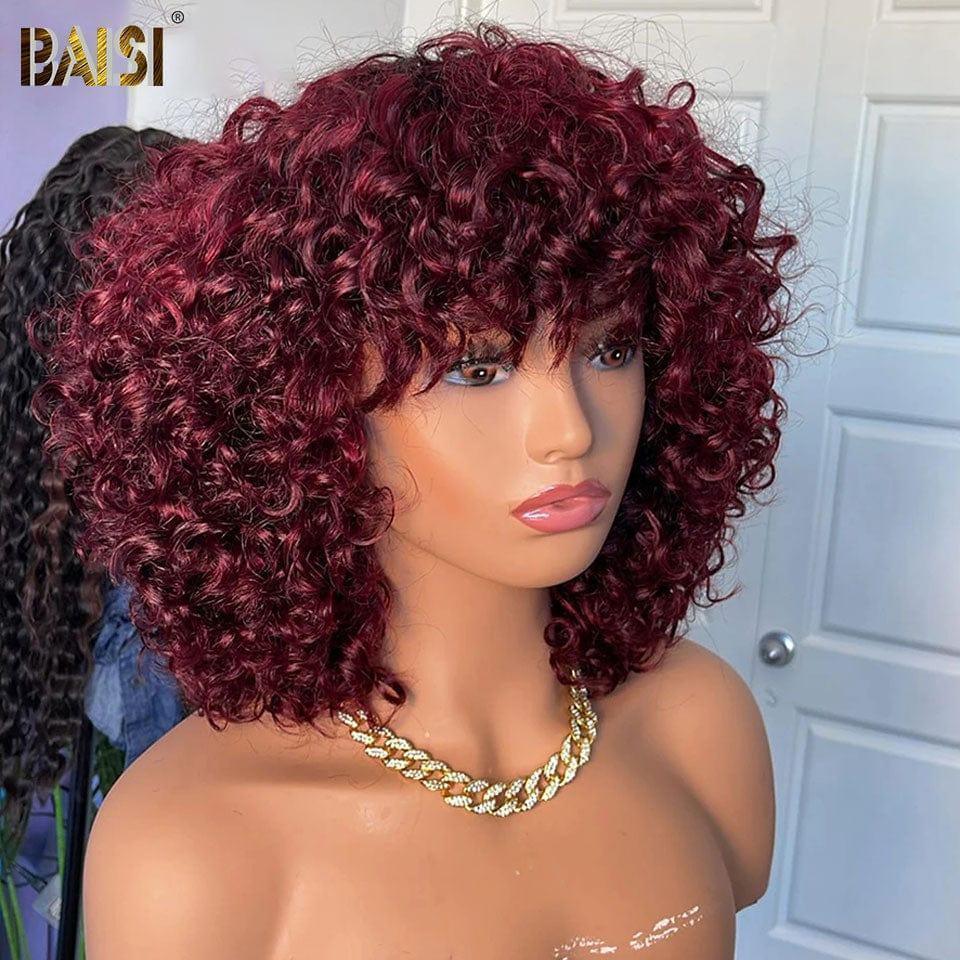 BAISI Parrucca Riccia Egg Wave 69€ NERO o Marrone #4 o arancione o 99J con Frangia Senza Lace Senza Colla in 100% Capelli Umani