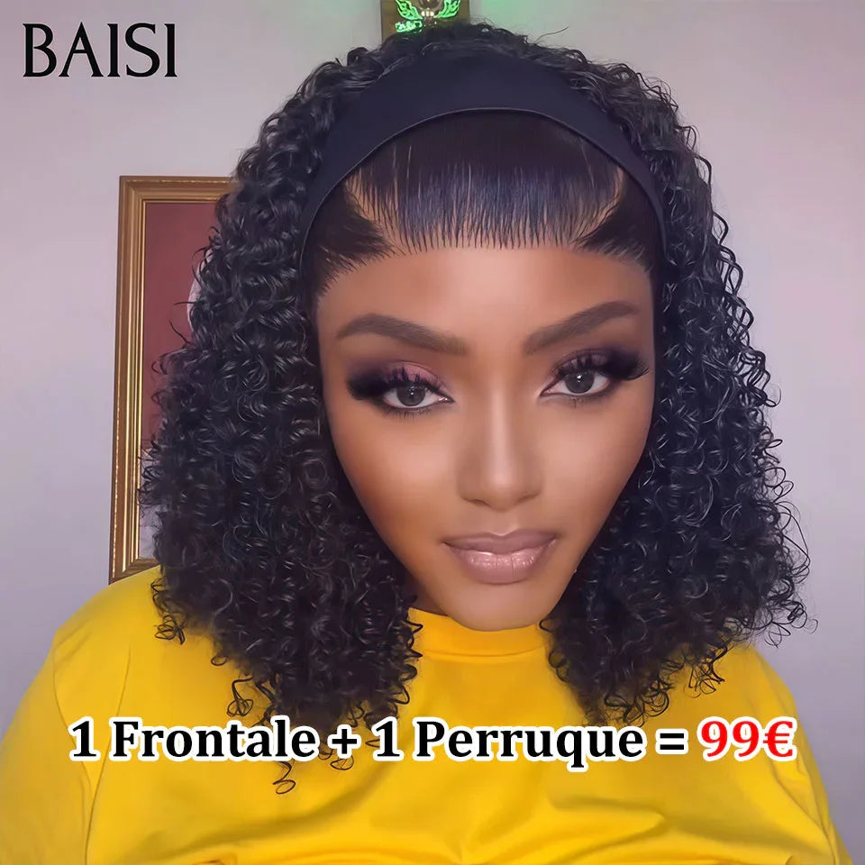 BAISI Grande lace frontale avec natte prête à porter sans colle simple et efficace résultat beau et naturel ou  perruque bouclée ou curly wave avec natte 10 Pouces 99€