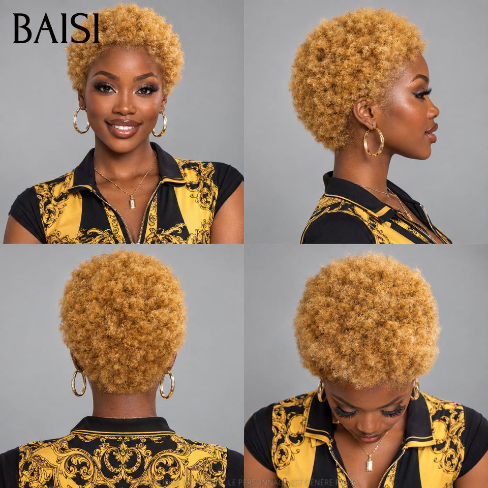 BAISI Achetez 2 perruques minimum au prix d'usine Perruque Pixie Afro Curl 13x4 lace frontal bouclé partout différentes couleurs disponibles en 100% cheveux humains F-905