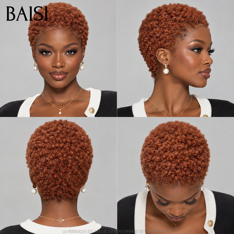 BAISI Achetez 2 perruques minimum au prix d'usine Perruque Pixie Afro Curl 13x4 lace frontal bouclé partout différentes couleurs disponibles en 100% cheveux humains F-905