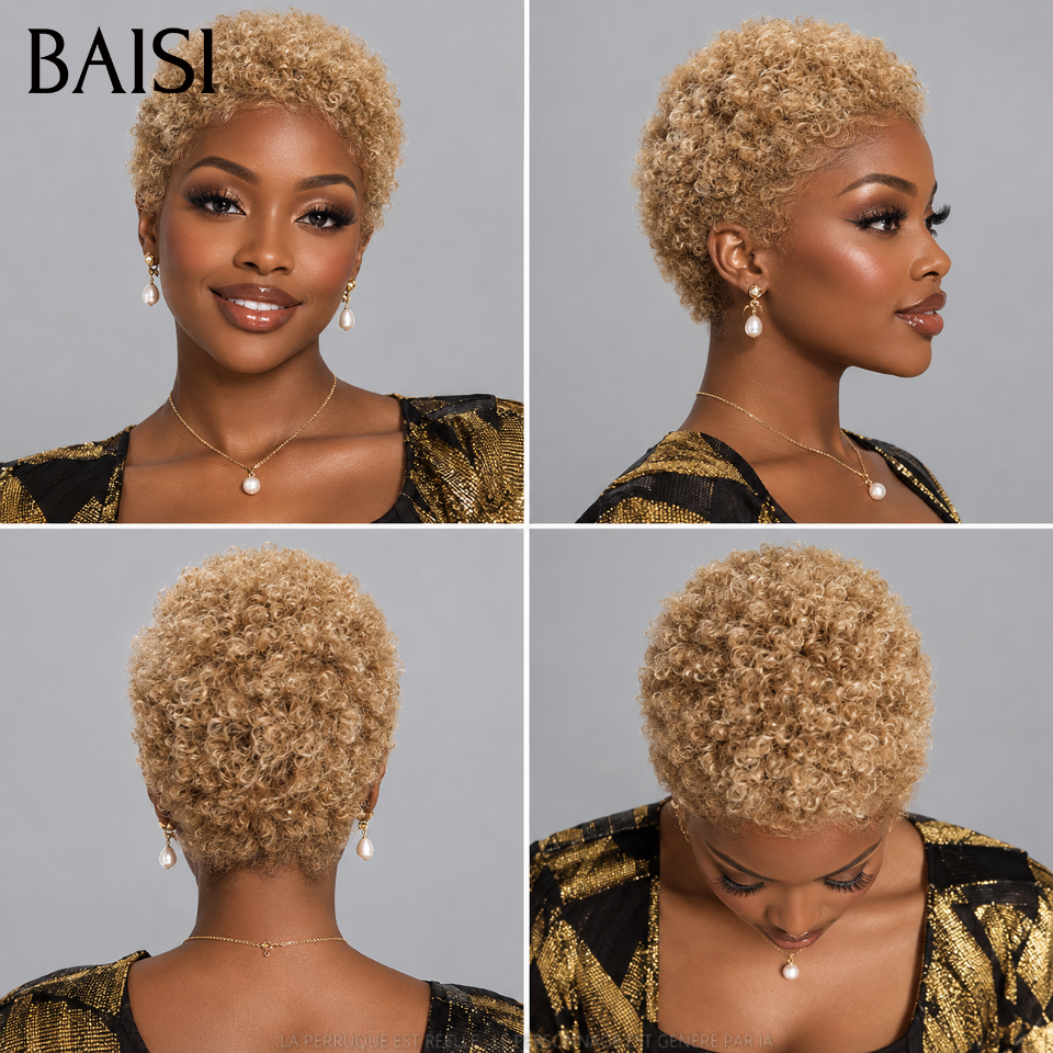 BAISI Achetez 2 perruques minimum au prix d'usine Perruque Pixie Afro Curl 13x4 lace frontal bouclé partout différentes couleurs disponibles en 100% cheveux humains F-905