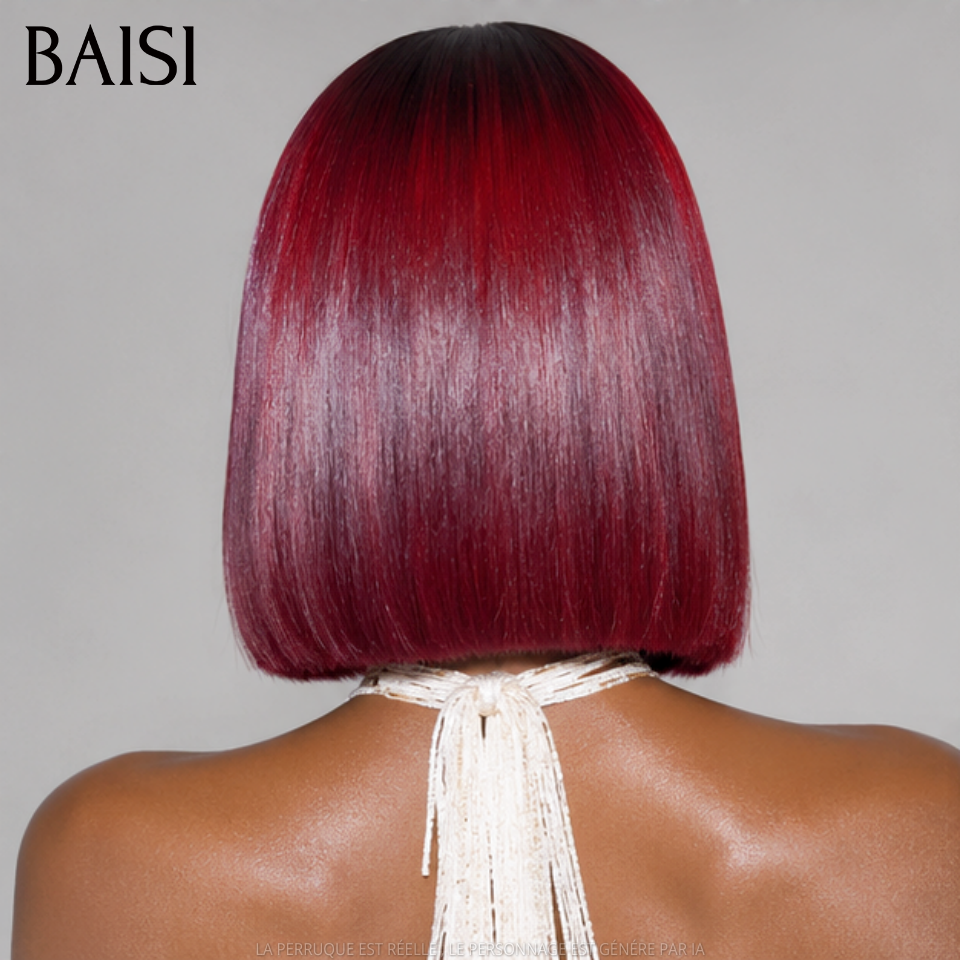 BAISI Perruque 2x6 lace closure Bob lisse 8 pouce 85€ Bordeaux Avec racine NOIR Vietname Hair DE luxe en 100% cheveux humains FR38