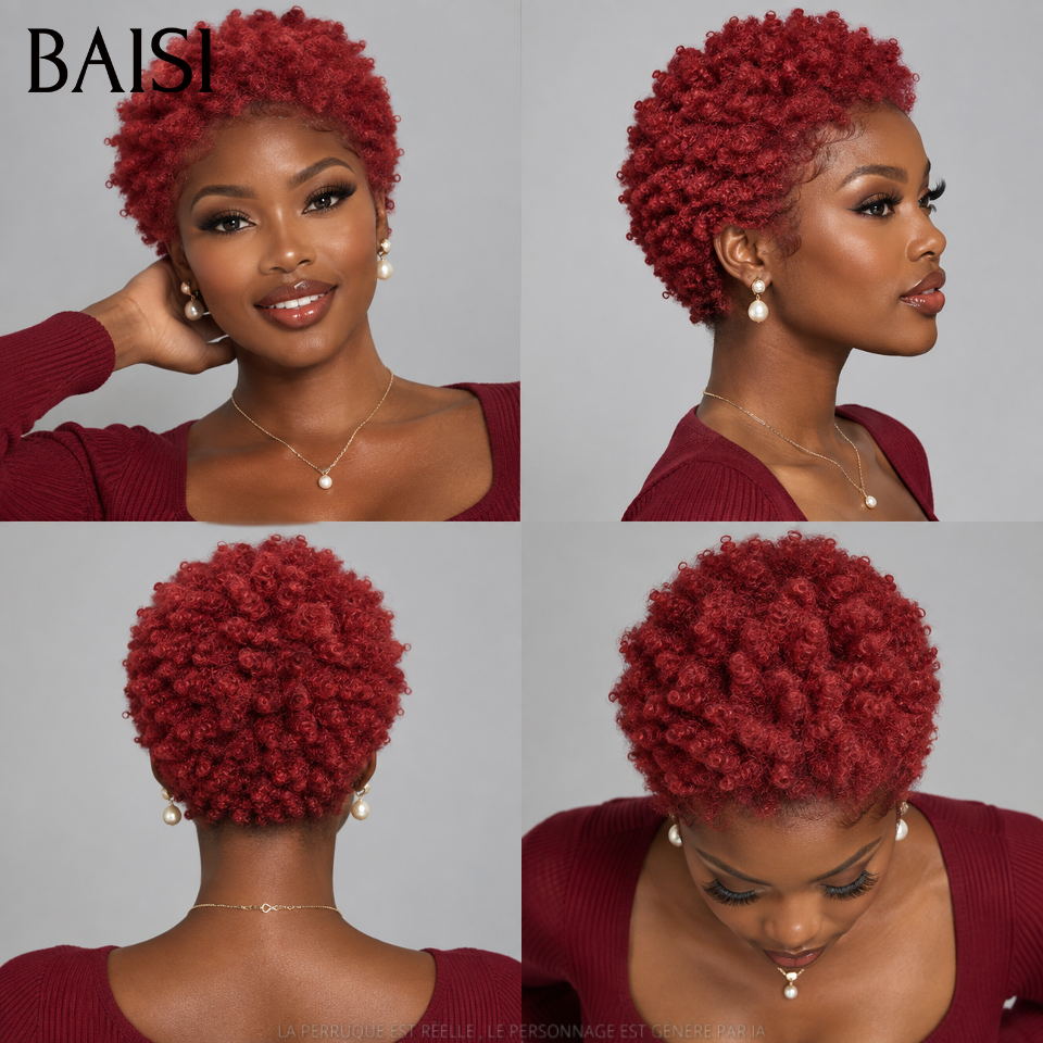 BAISI Achetez 2 perruques minimum au prix d'usine Perruque Pixie Afro Curl 13x4 lace frontal bouclé partout différentes couleurs disponibles en 100% cheveux humains F-905