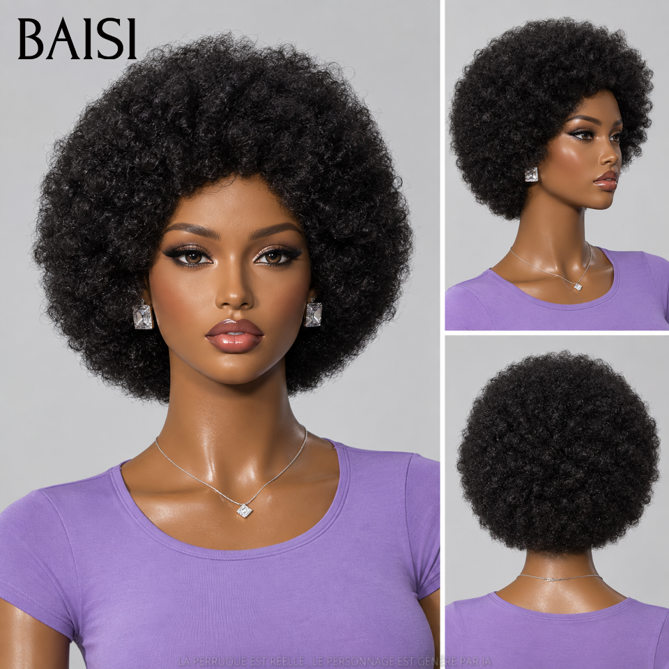 BAISI Achetez  perruques Afro avec frontale 13*4 lace 10 pouce Prix D'usine 68€ 200%Densité en 100% Cheveux Humains