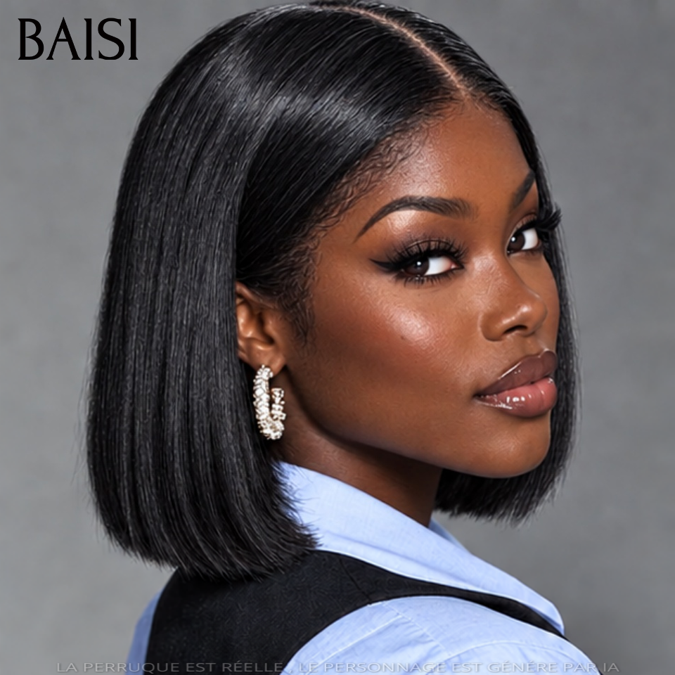 BAISI Peruca bob liso 2x6 em cabelo 100% do Vietname, preto, 8 polegadas, SDD Bone Straight Lace transparente ou Lace HD, muito alta qualidade, em 100% cabelo humano