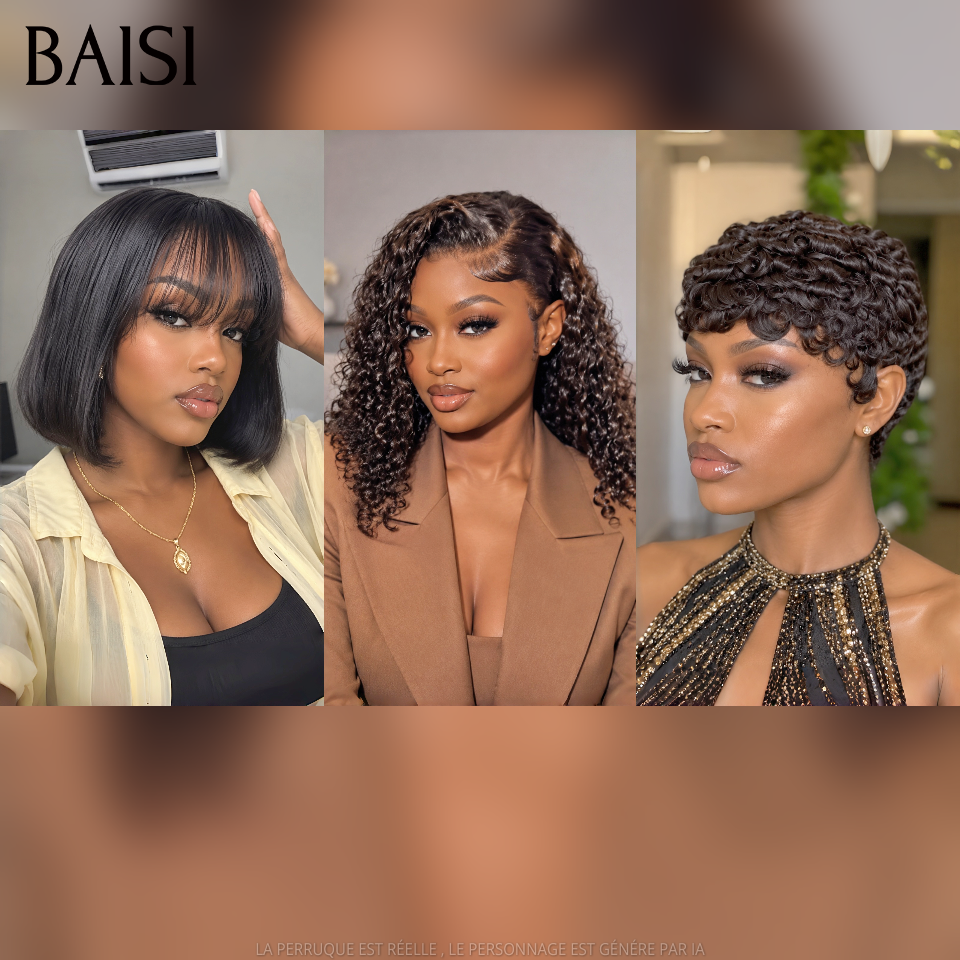 BAISI promotion 3 perruques 169€ au lieu de 269€ Trois différentes modèles, Différentes Couleurs en 100% Cheveux Humains
