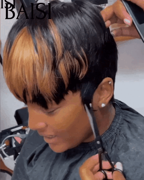 BAISI  Perruque Pixie 47€ Lisse NOIR ou Mixte sans Colle sans lace Couleurs personnalisées en 100% Cheveux Humains