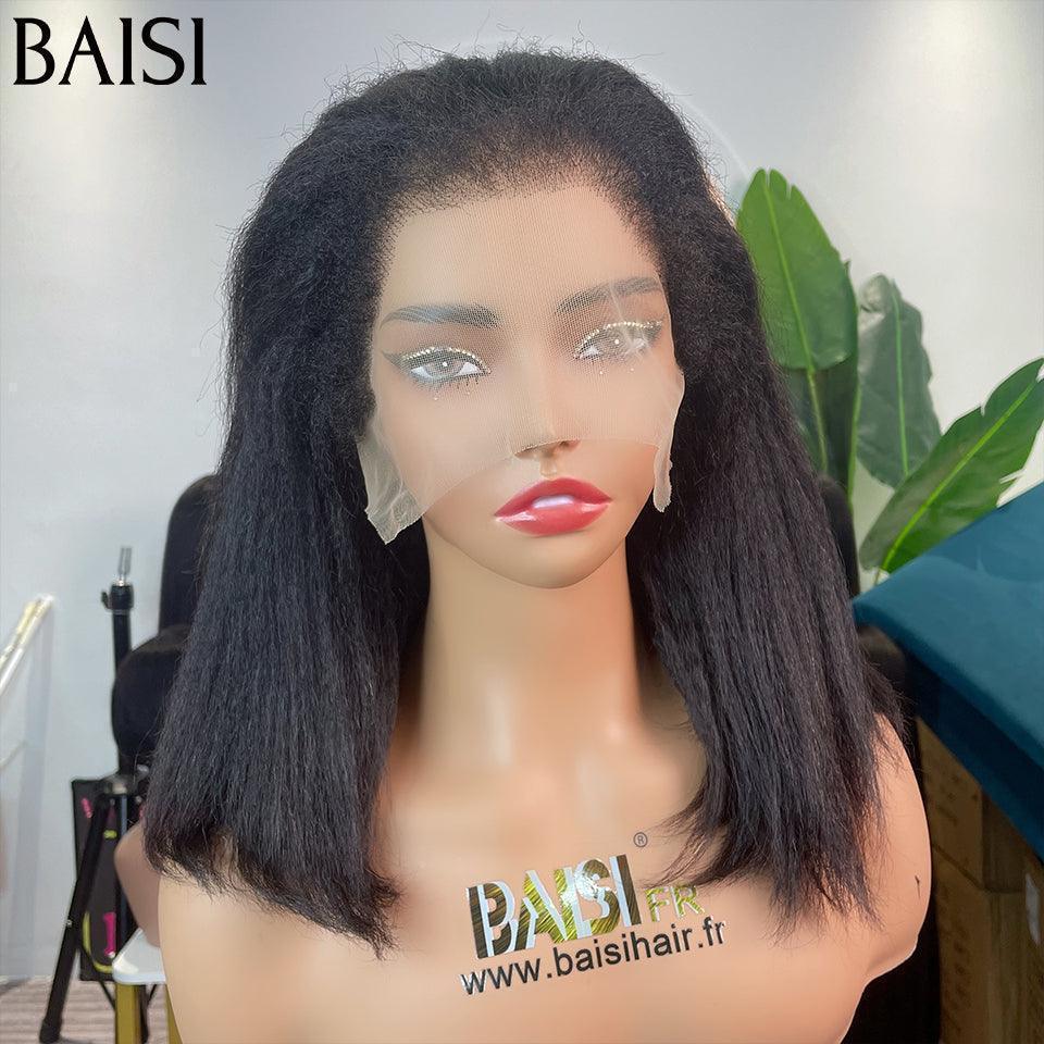 BAISI 13X4 Perruque Bob Kinky Straight En Noir 12 pouces 145€ ou 1BT4# en 100% Raw Hair 4C Hairline Vietnam Hair 300% densité plus de 20 ans d' utilisations