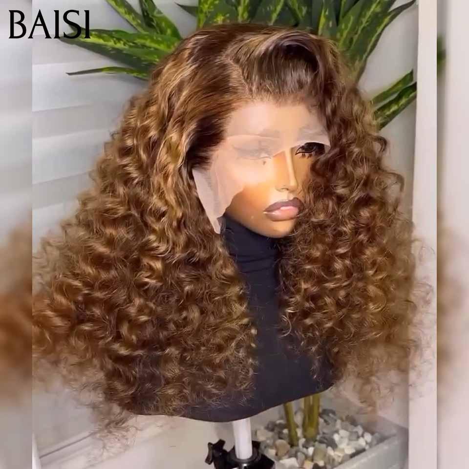 BAISI Anta 13x4 Lace Frontal Perruque Deep Wave Miel #4MIX#27 en 100% Cheveux Humains