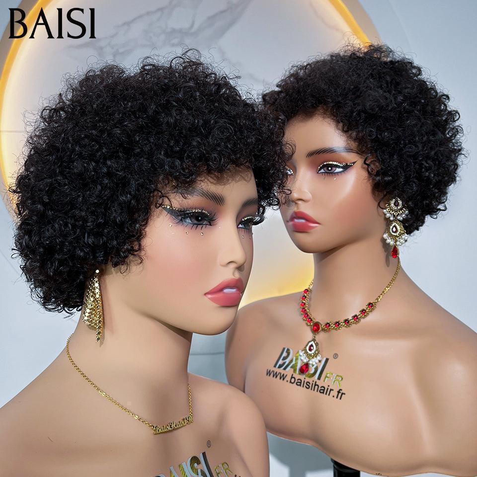 BAISI 13X4 lace frontal curly wave 55€ ou Prix 48€ Perruque Pixie Afro curly bouclé Noir en 100% cheveux humains