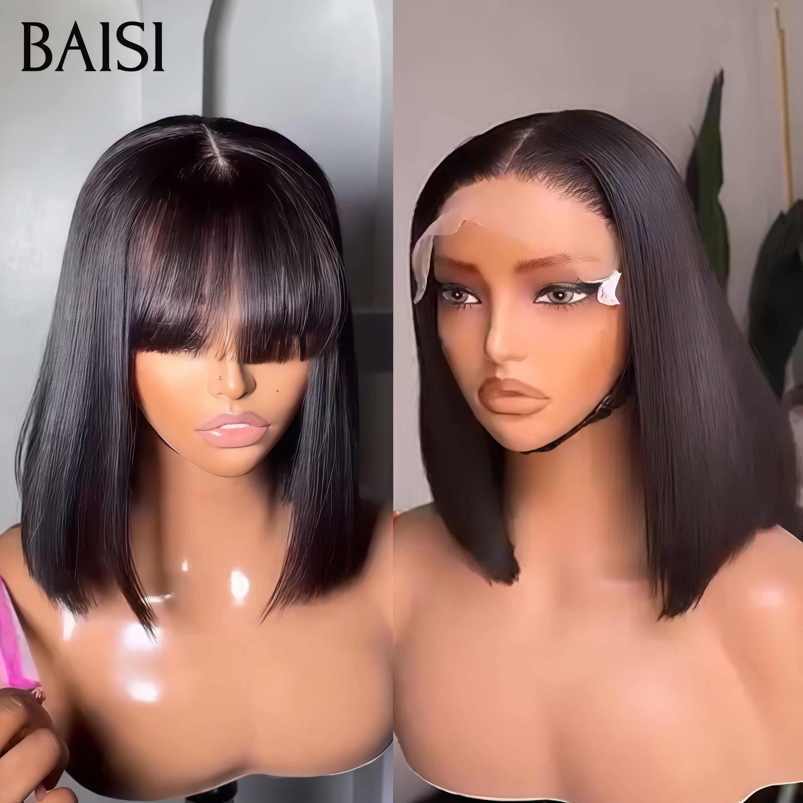 BAISI HAIR IT  2 Parrucche 109€ metà prezzo 2x4 lace Liscia con Frangia 8 Pollici e 4x4 Liscia 10 Pollici in 100% Capelli Umani mp50