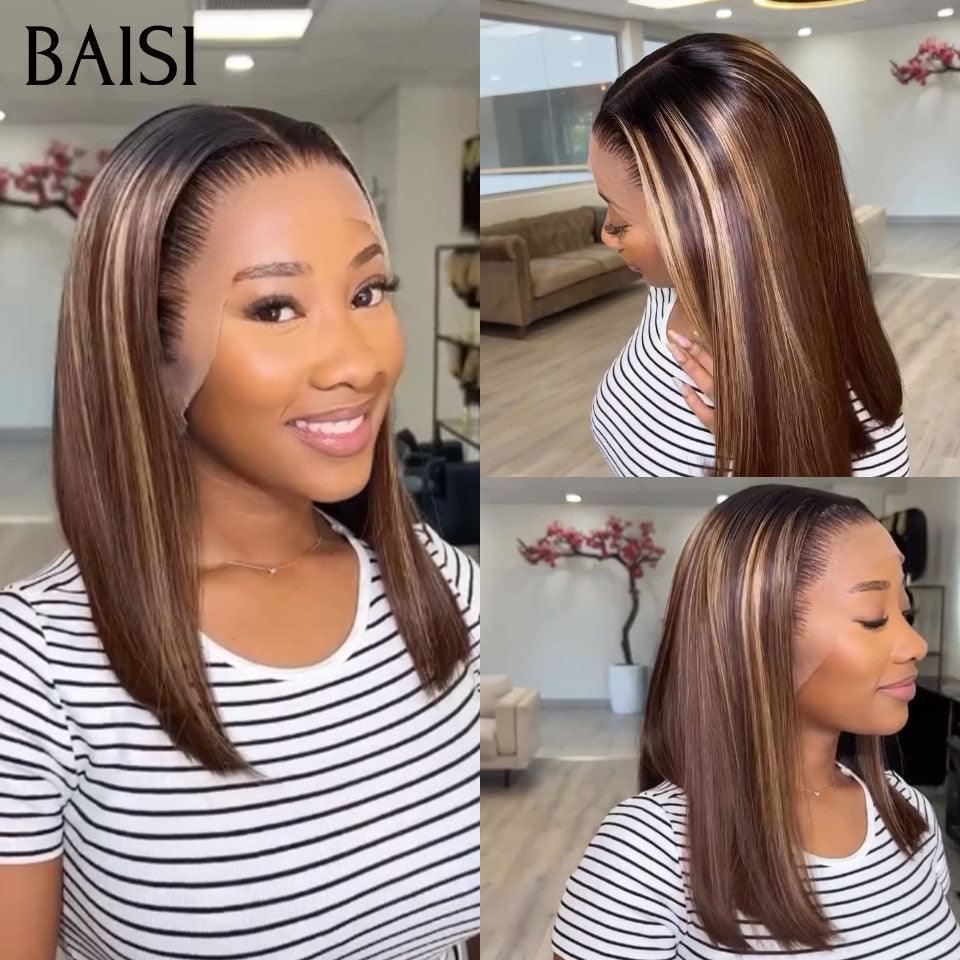 BAISI  13x4 Frontal Perruque Lisse  en Couleur marron Mixte miel 4#27# moitié prix  en 100% Cheveux Humains MP50