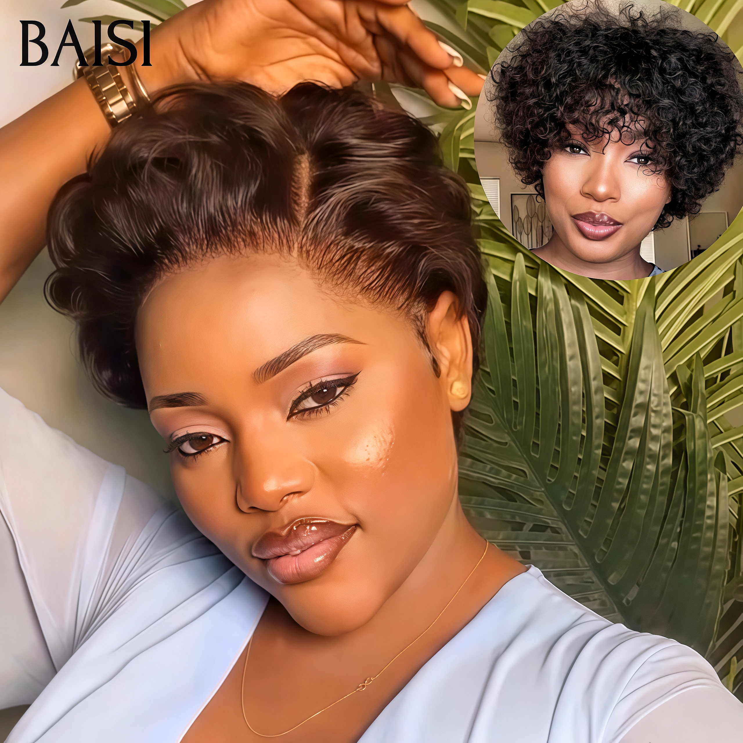 BAISI Promo 2 Perruques 69€ pixie PRIX GROSSITE lace frontal et sans Colle pixie curly en France en 100% Cheveux Humains