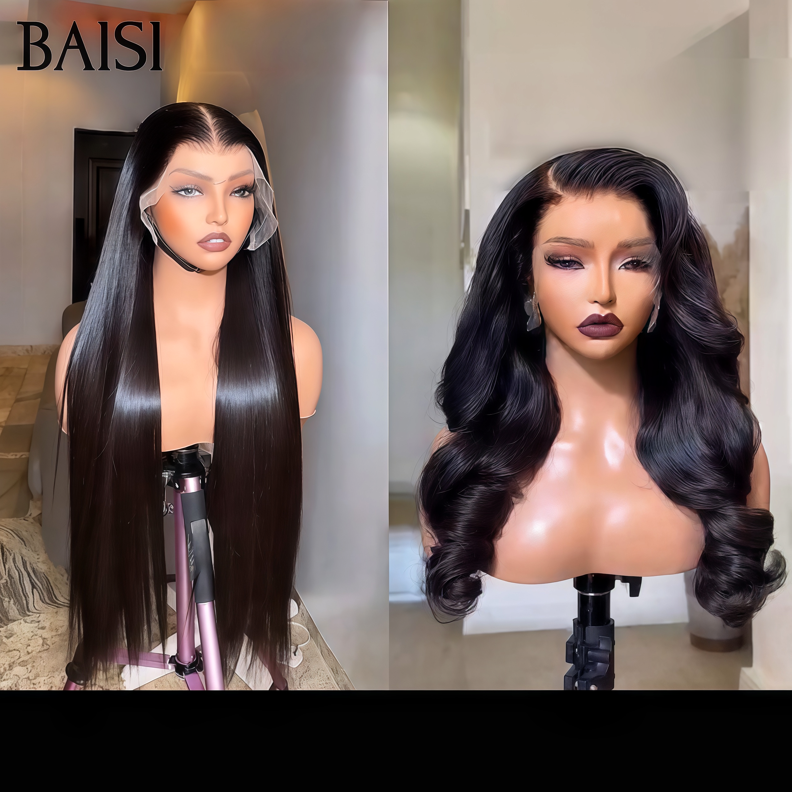 BAISI Promo 2 Perruques 188€ Livraison Gratuite 48H PRIX GROSSITE lace frontal Lisse et Body wave 20 Pouces en France en 100% Cheveux Humains