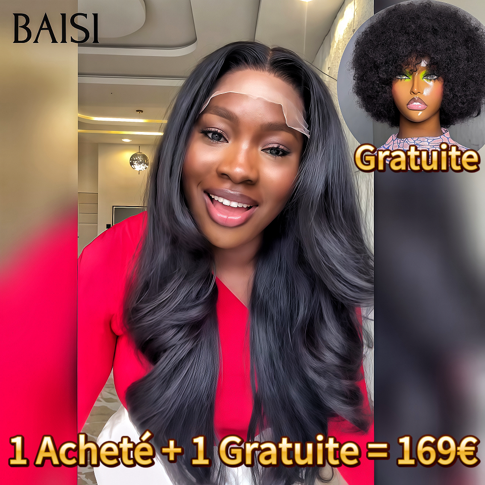 BAISI 1 Acheté + 1 Gratuite = 169€  moitié prix  4X4 lace Body wave 26 Pouces et pixie afro curly En 100% Cheveux Humains MP50