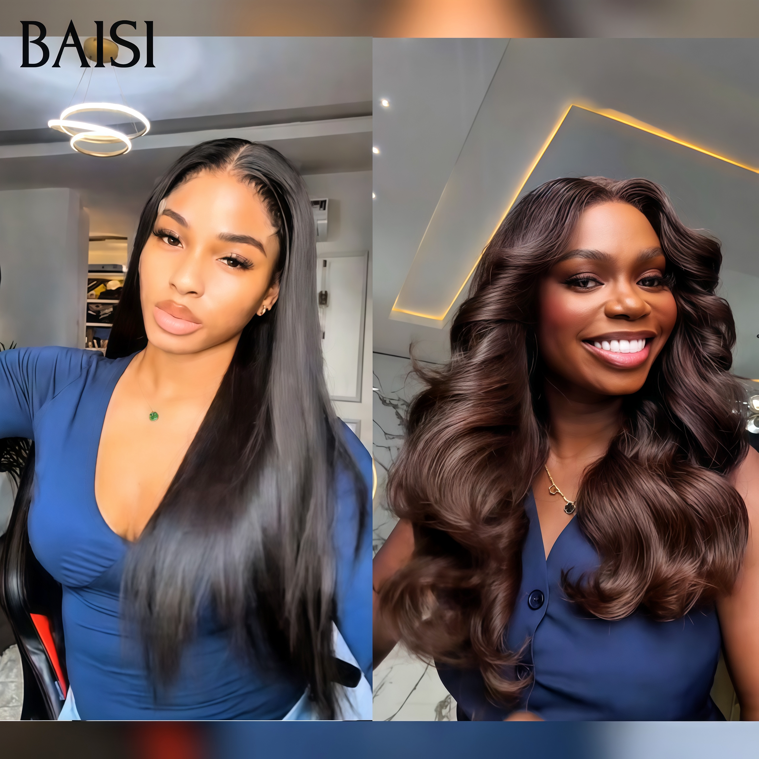 BAISI 2 Perruques 138€ 13x4 lace frontal Lisse NOIR et Body wave Marron en 100% vrais cheveux humains