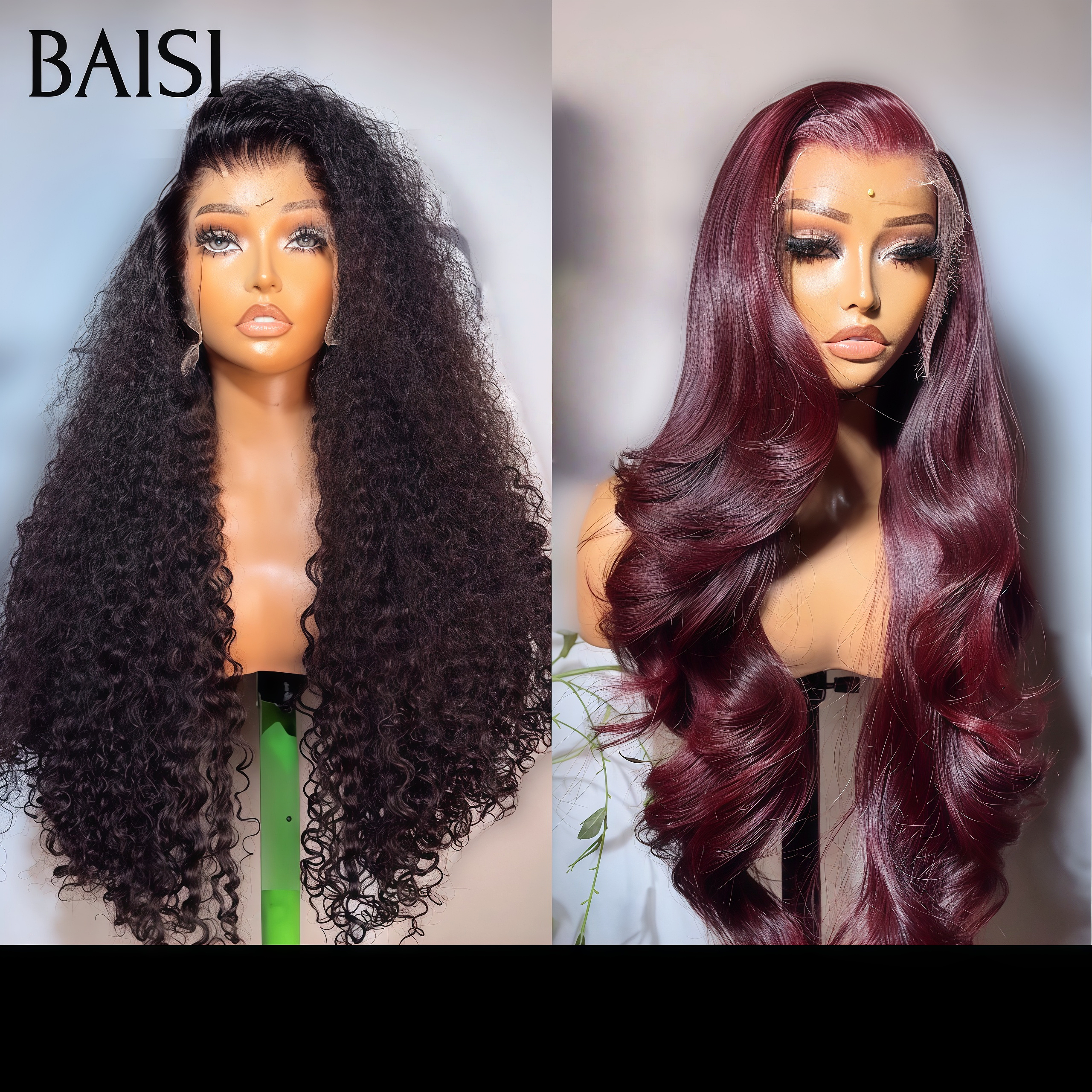 BAISI 2 parrucche 239€ 13X4 pizzo riccio wave nero e Body wave Bordeaux in 100% capelli umani veri Sconto con codice promo