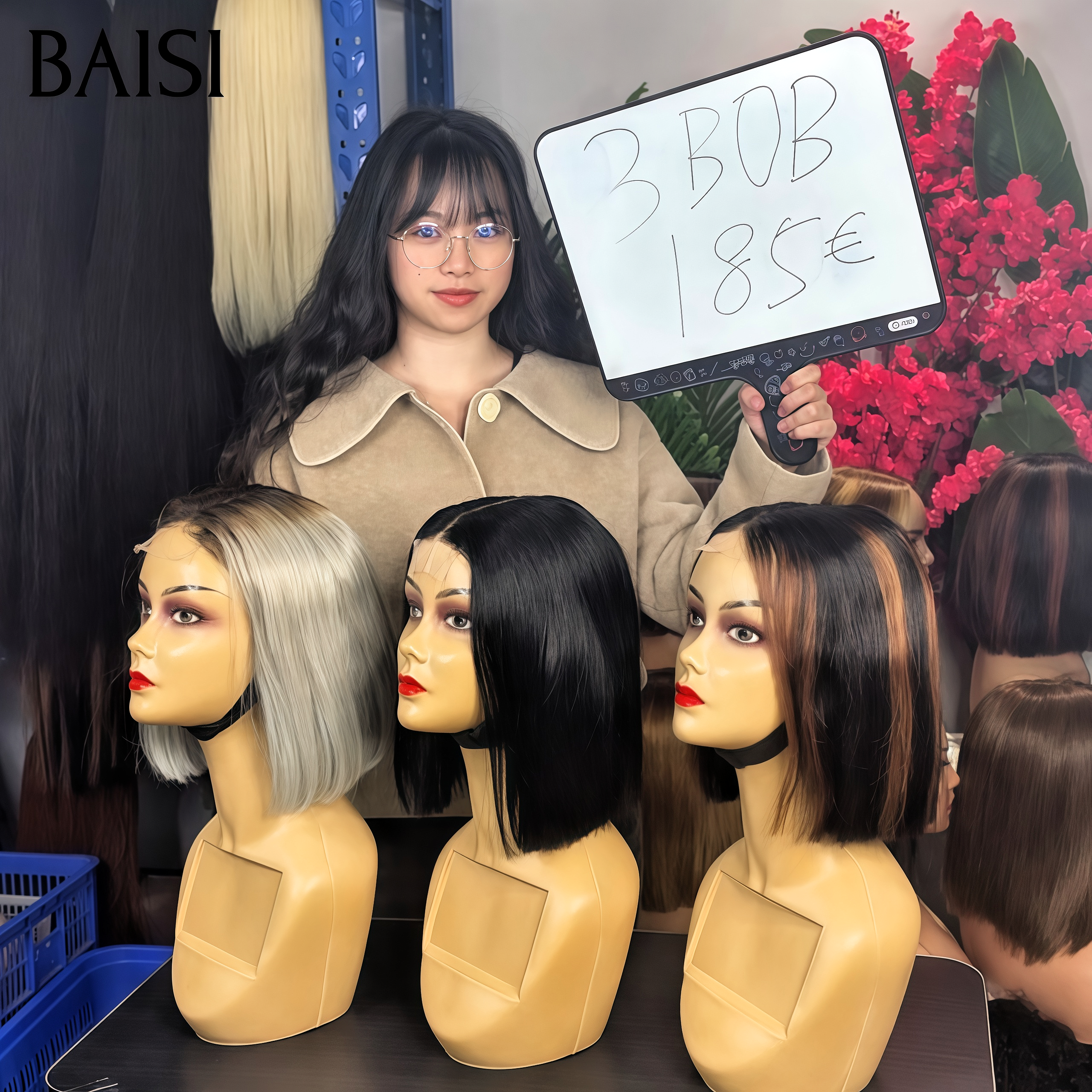 BAISI promotion 3 perruques 185€ BOB 3 looks pour tous les jours 2x6 lace closure sdd bone straight Perruque 8 Pouces en 3 couleurs noir et gris et NOIR Mixte Marron en 100% Cheveux Humains