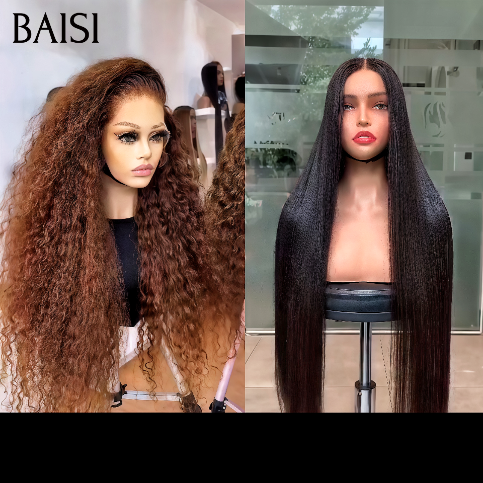 BAISI Payer 1 au Prix de 2 = 199€ Moitié prix 13x4 lace frontal lisse en noir et curly wave en marron 100% Cheveux Humains