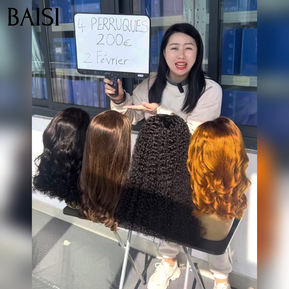 BAISI Offre à durée limitée 4 Perruques différentes 200€ modèles au hasard selon le Facile à Revendre en 100% Cheveux Humains stock sans retour