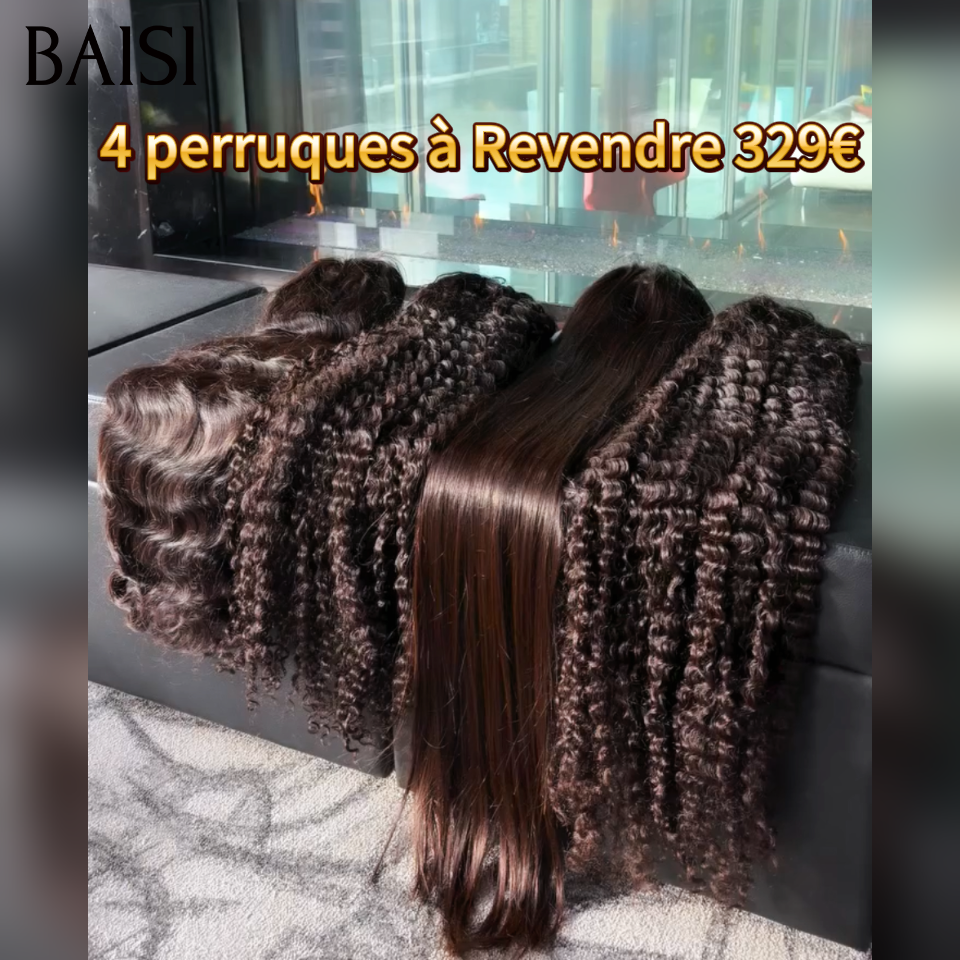 BAISI Set da 4 Parrucche 329€ 20 pollici 13X4 lace frontal Liscia, riccia, deep e Body wave in 100% capelli umani veri Codice: VIP400