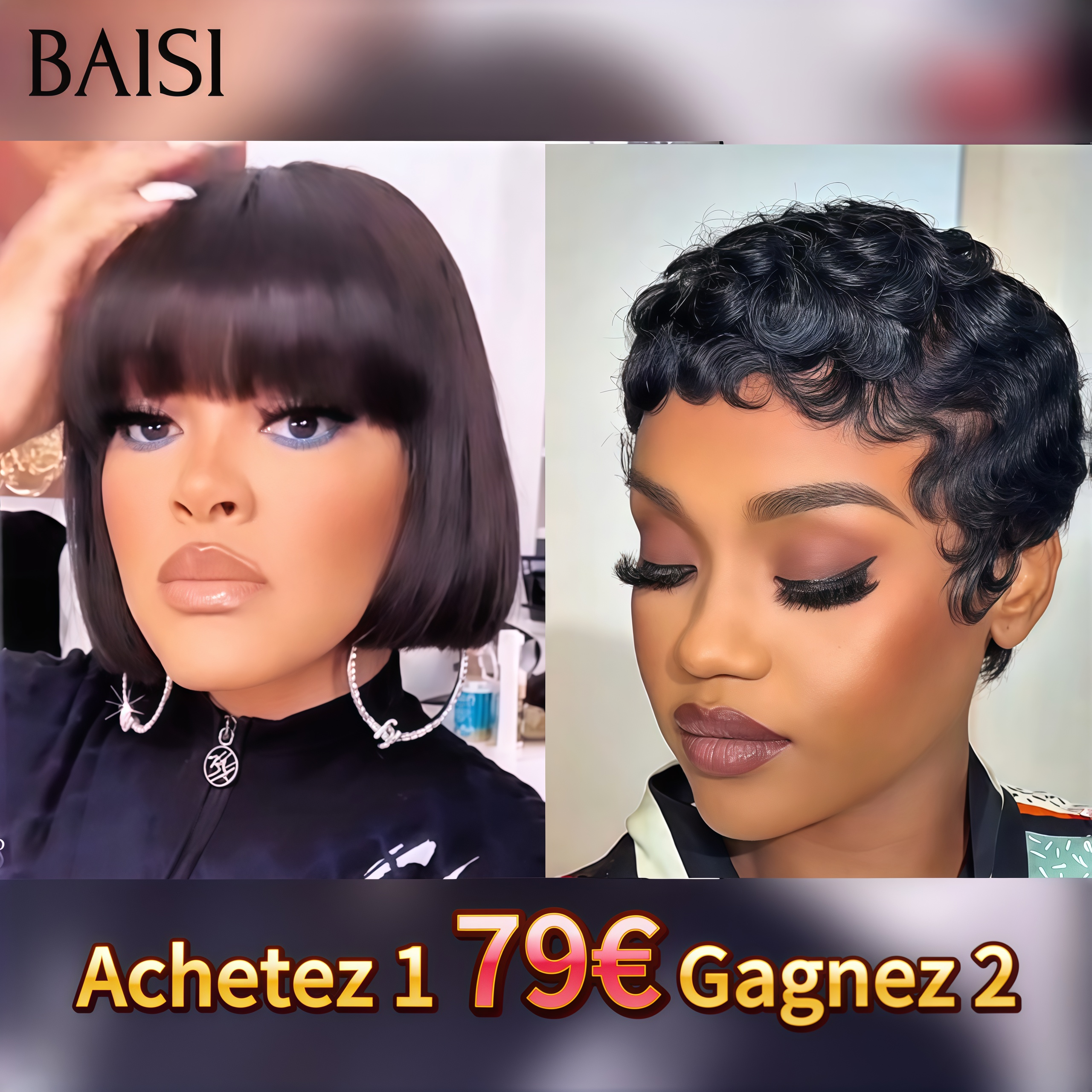 BAISI vente flash Achetez 1 79€ Gagnez 2 Lisse avec Frange 8 Pouces et pixie finger wave en 100% vrais cheveux humains code:MP50