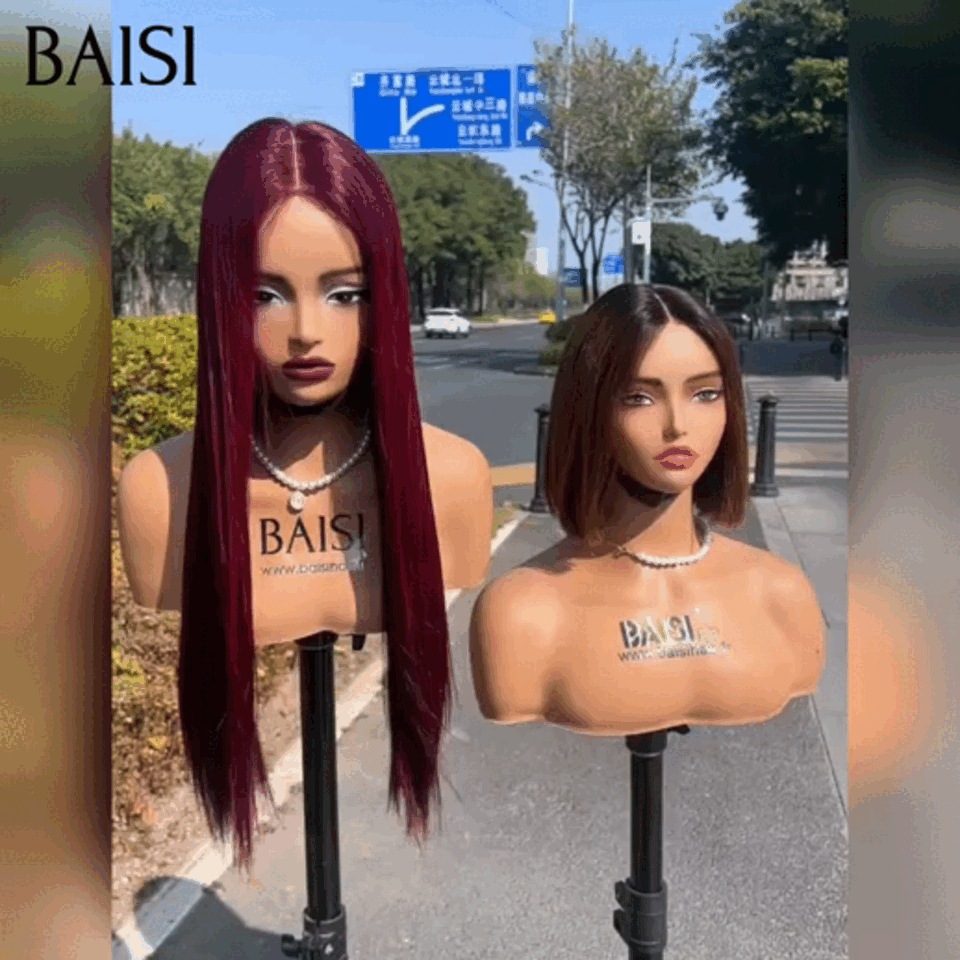 BAISI  Achetez 1 + 1 Gratuite=169€ 13x4 lace frontal Lisse NOIR 20 Pouces et Lisse BOB 8 Pouces Marron 1BT4# en 100% Cheveux Humains