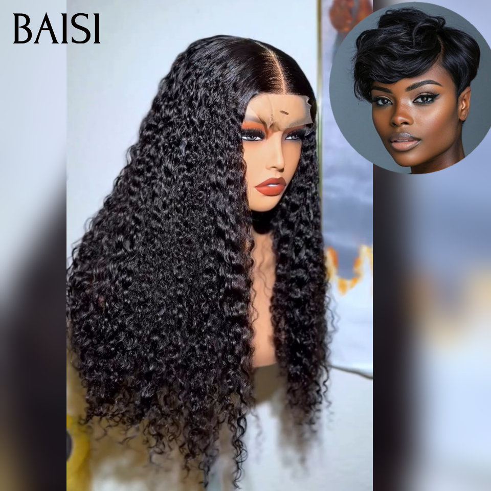 BAISI vendita lampo Compra 1 + 1 Gratuito 138€ 13x4 lace frontal riccio ondulato 20 Pollici e parrucca pixie Liscia in 100% veri capelli umani