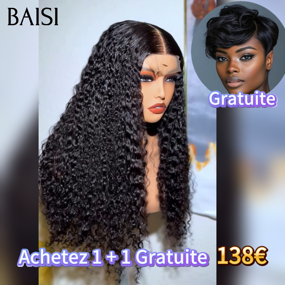 BAISI vendita lampo Compra 1 + 1 Gratuito 138€ 13x4 lace frontal riccio ondulato 20 Pollici e parrucca pixie Liscia in 100% veri capelli umani