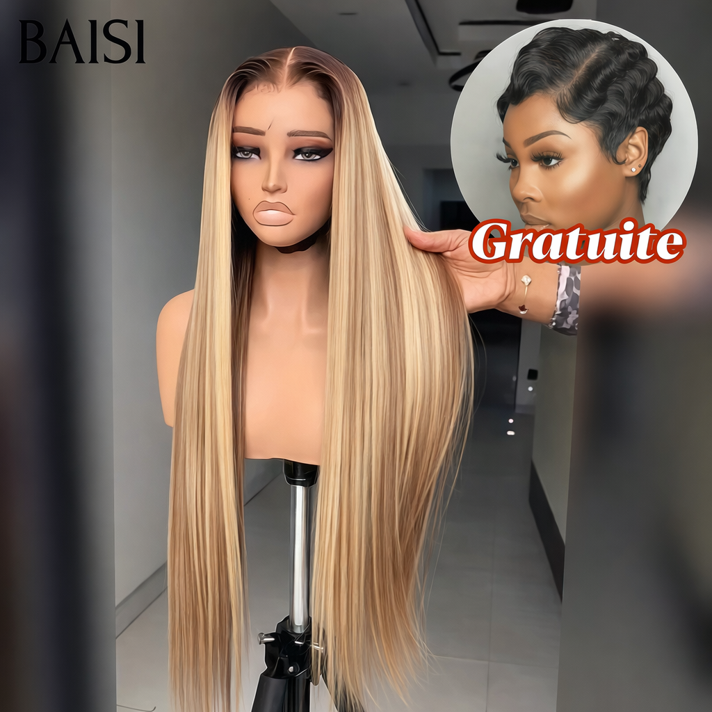 BAISI Achetez 1, recevez 2 139€ 13x4 lace frontal lisse 20 pouces miel et sans Colle pixie water wave en 100% Cheveux Humains