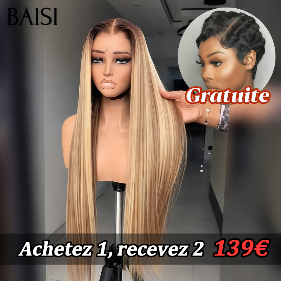 BAISI Achetez 1, recevez 2 139€ 13x4 lace frontal lisse 20 pouces miel et sans Colle pixie water wave en 100% Cheveux Humains
