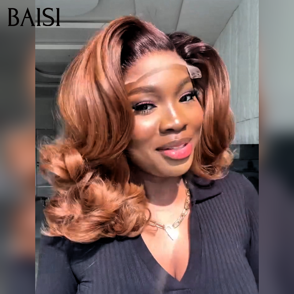 BAISI 13X4 lace FRONTAL PERRUQUE en Couleur brun avec racine Marron  4T30# bob egg wave 10 pouces 68€ 100% Cheveux Vierges