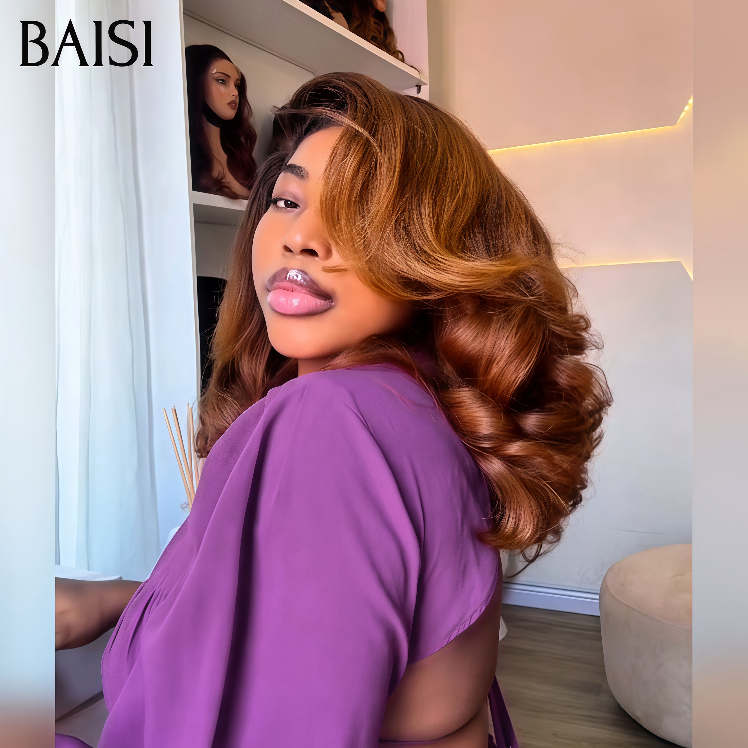 BAISI Offre à durée limitée  59€ promotion avec lace frontal bouclé wave en couleur Mixte Miel BOB en 100% Cheveux Humains