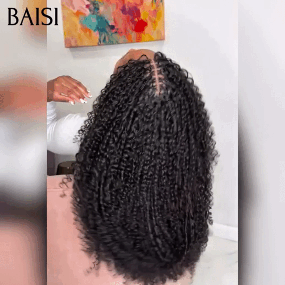 BAISI Perruque Full Lace Petite natte NOIR avec coiffure tressée natte 100% cheveux humains
