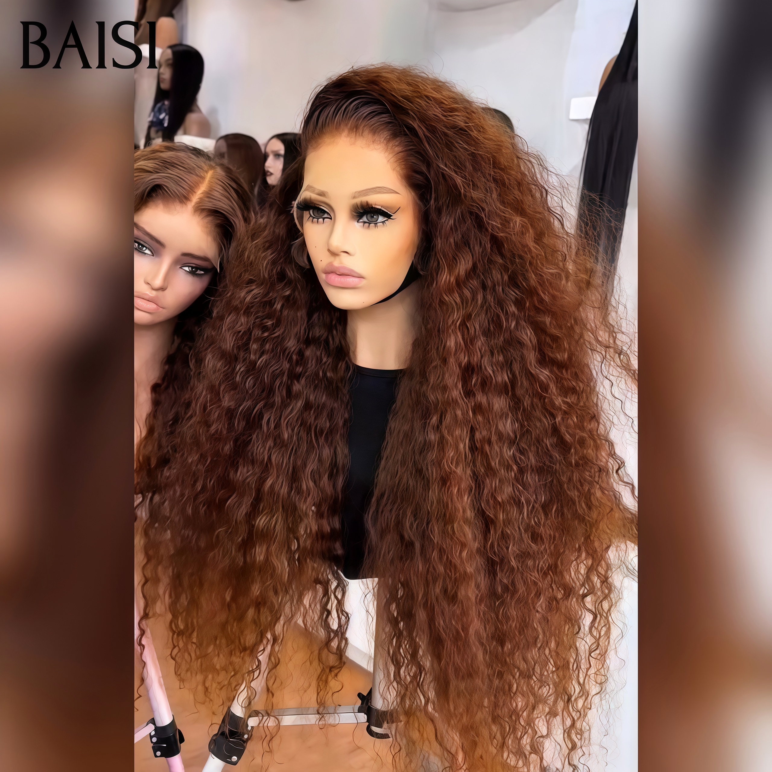 BAISI 13x4 Lace Frontal Perruque deep wave couleur miel Marron #4 En 100% Cheveux Humains