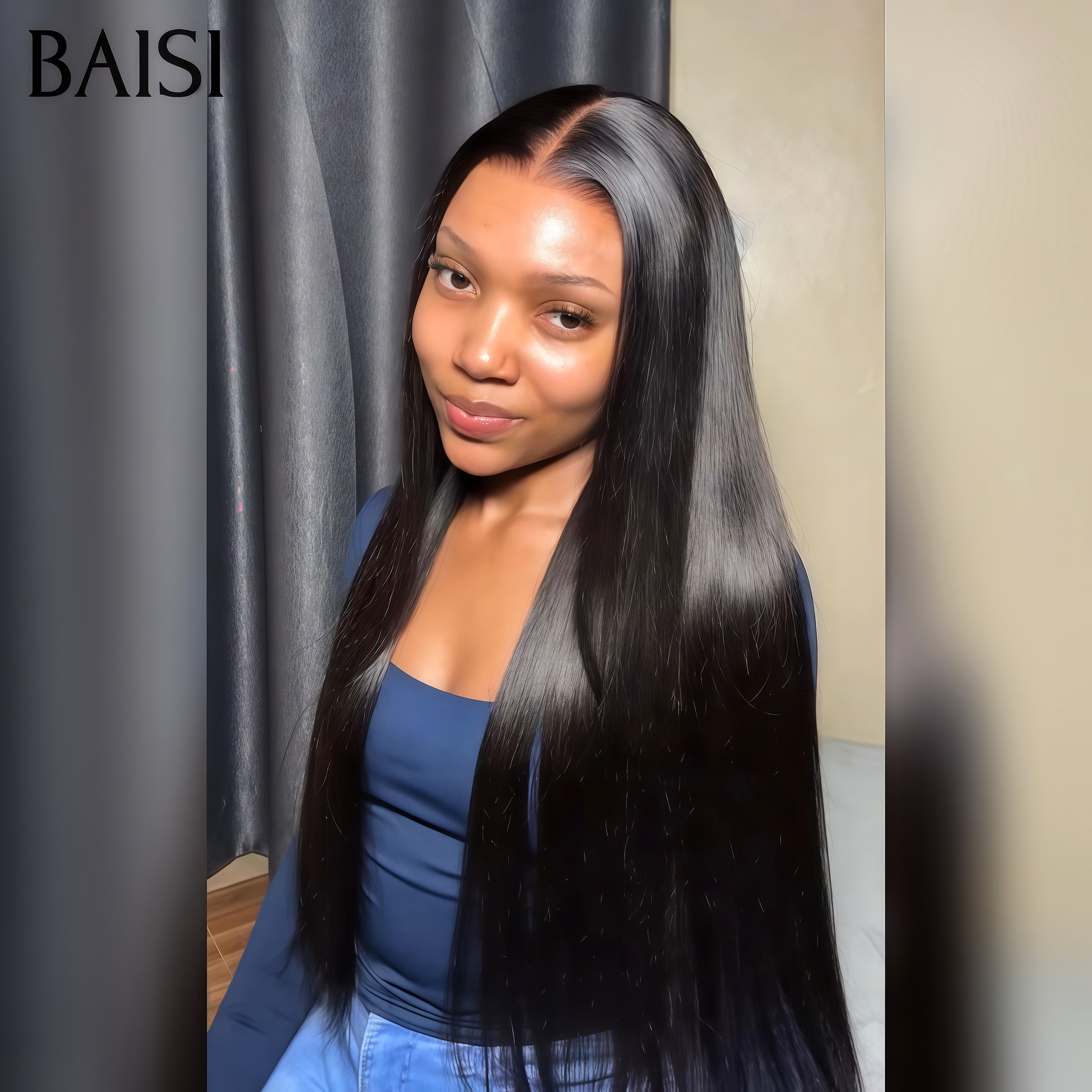 BAISI Achetez 2 perruques minimum au prix d'usine fournisseur 13x4 Lace Frontal Perruque Lisse En Couleur NOIR En 100% Cheveux Humains (Pas Besoins De Code)