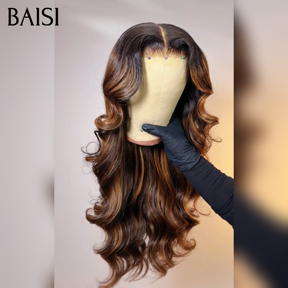 BAISI Achetez 2 perruques minimum au prix d'usine fournisseur 13x4 Lace Frontal Perruque Body Wave En Noir mixte marron En 100% Cheveux Humains (Pas Besoins De Code)