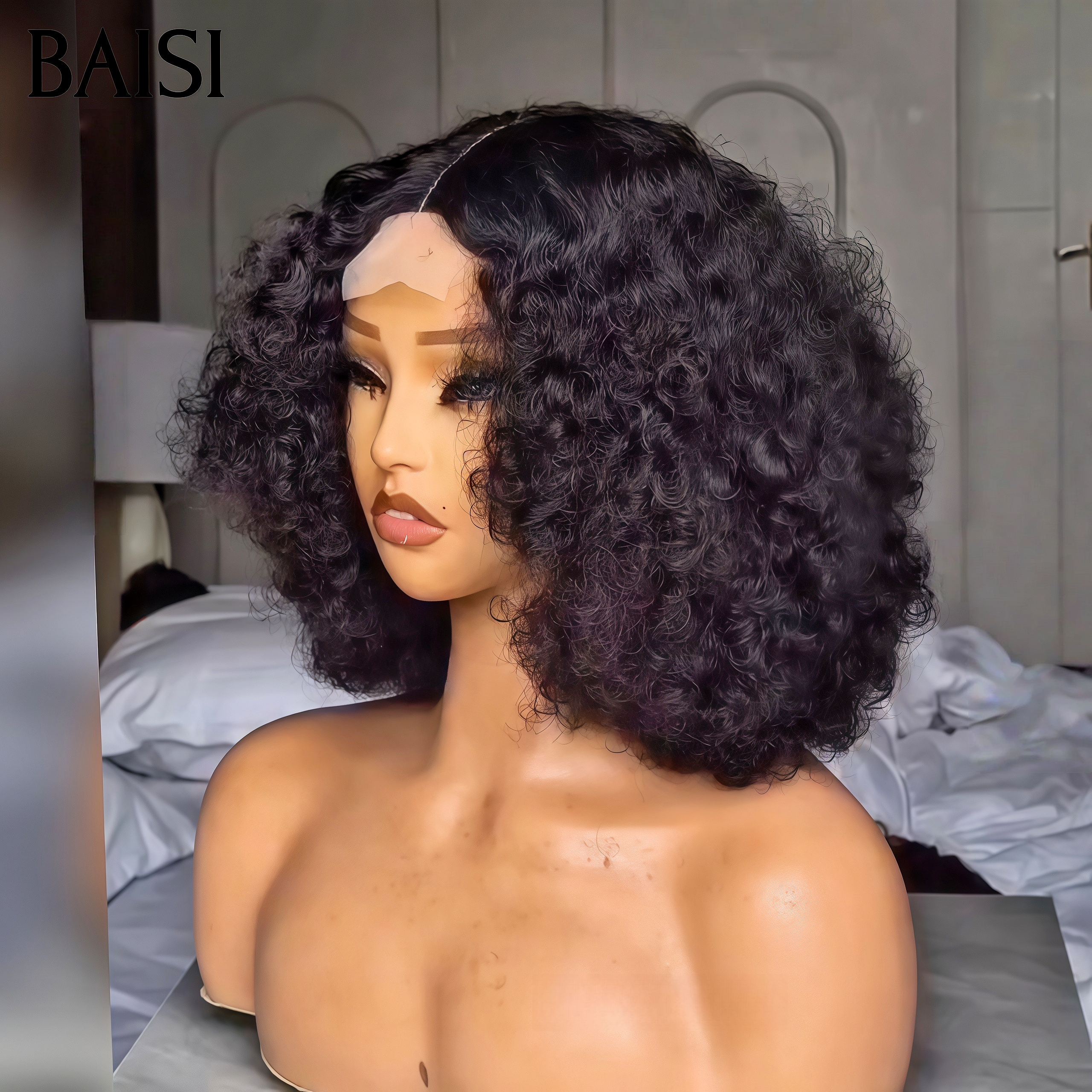 BAISI T PART PARRUCCA IN PIZZO RICCI CURLY in Colore 1BT27# IN 100% CAPELLI UMANI IN COLORE MARRONE C