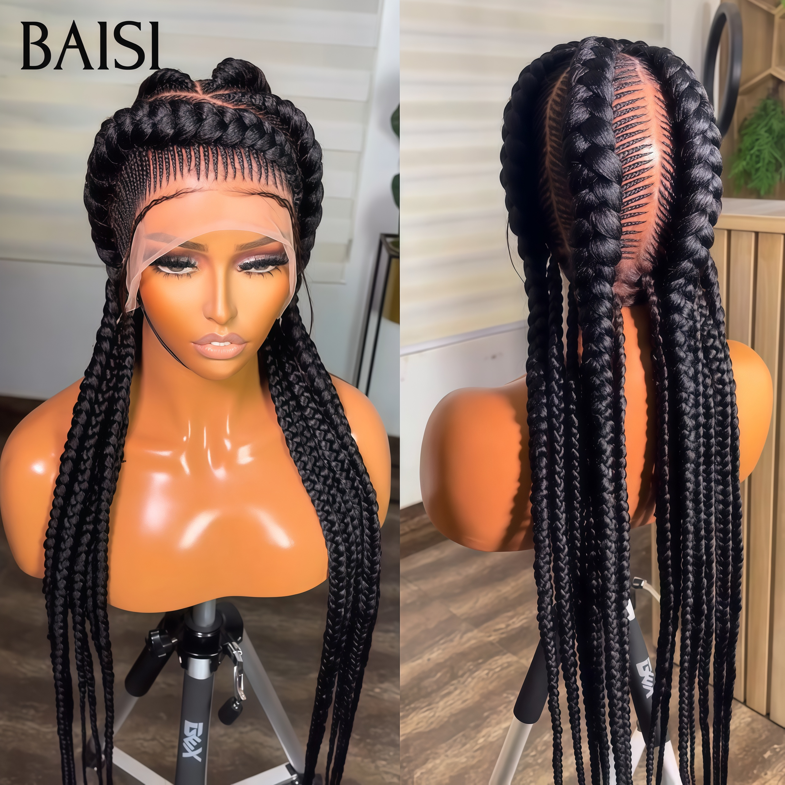BAISI Achetez 2 perruques minimum au prix d'usine fournisseur Full Lace avec coiffure tressée natte 100% Cheveux Humains  (Pas Besoins De Code)