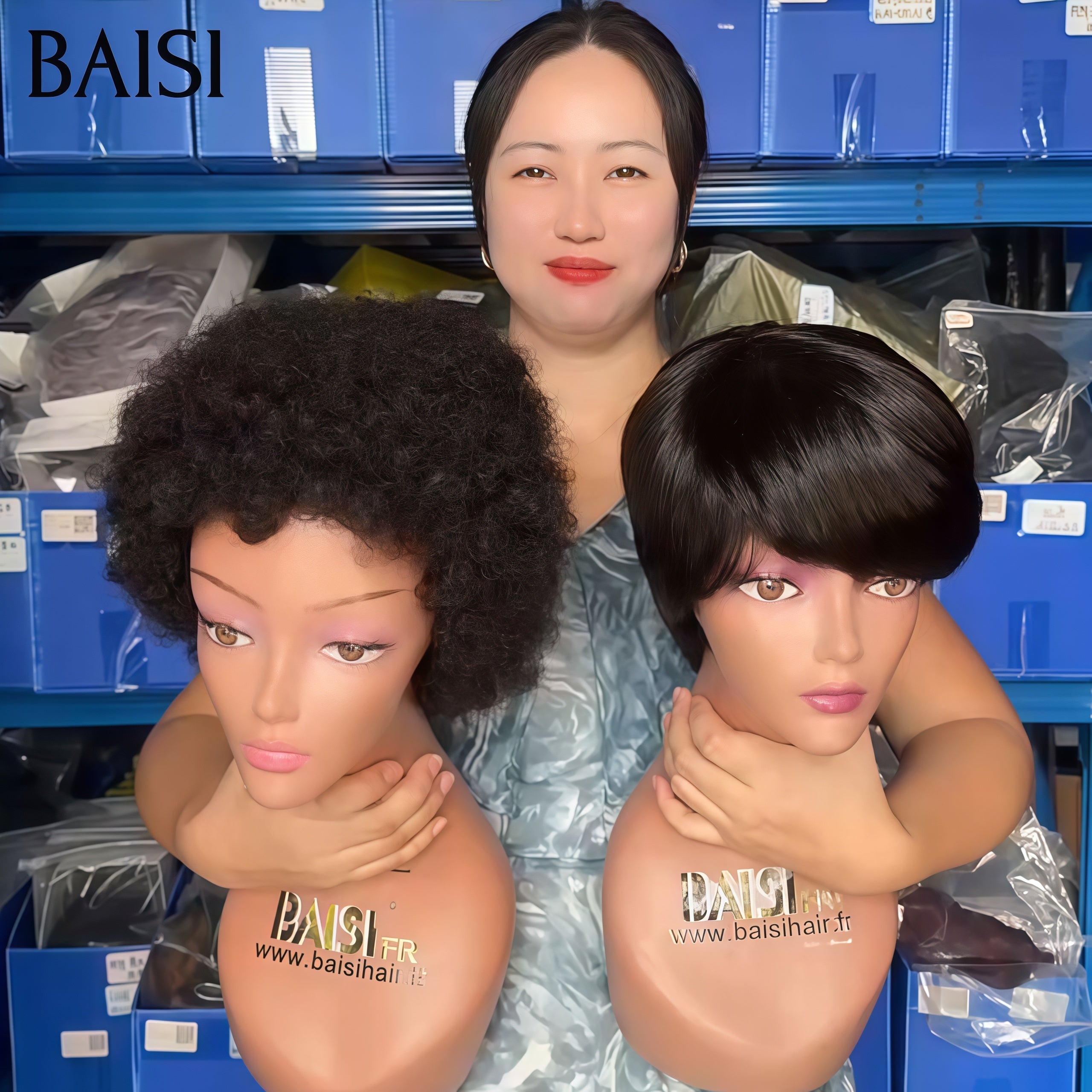 BAISI pixie Ventes En Gros 2 perruques 50€  afro curly et lisse sans colle en 100% Cheveux Humains fabriqué à la machine BS65