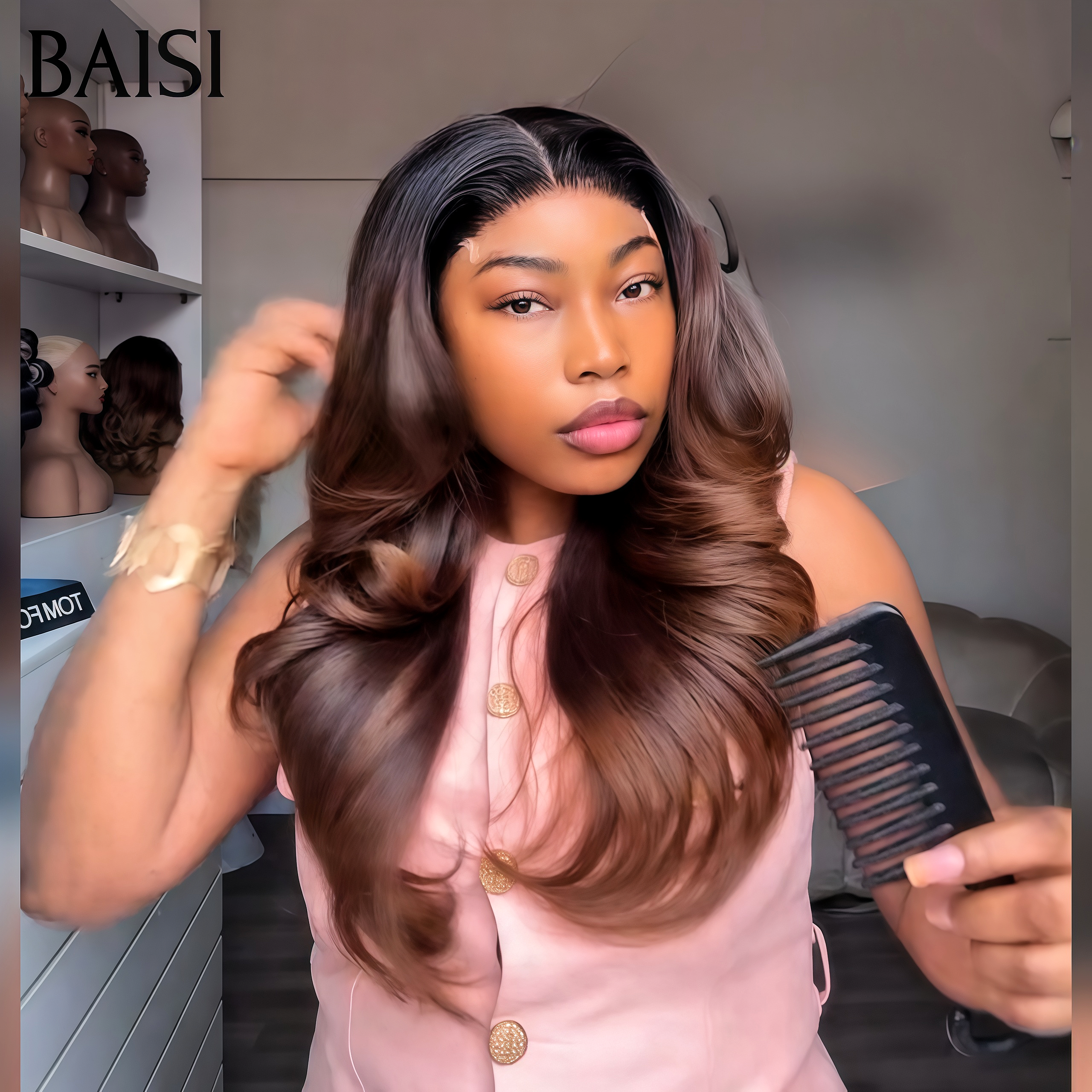 BAISI 4X4 lace perruque Bouclée Body wave 18 pouces Marron 1BT4# en haut de gamme  100% vrais cheveux humains  FR38