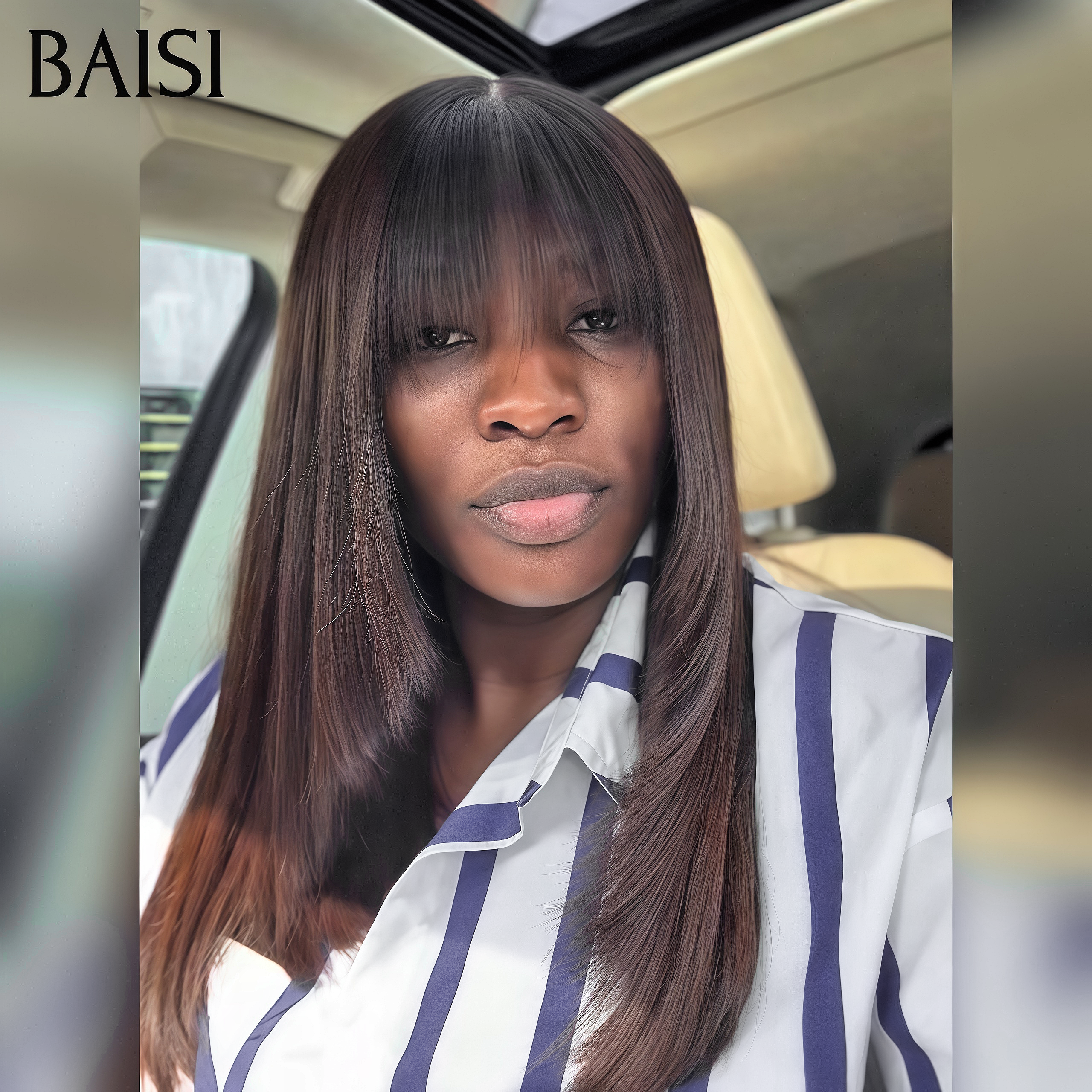 BAISI 15A SDD BONE STRAIGHT bob Perruques 12 pouce de Luxe Lisse sans lace avec frange A1 Fabriquées par les cheveux double drawn