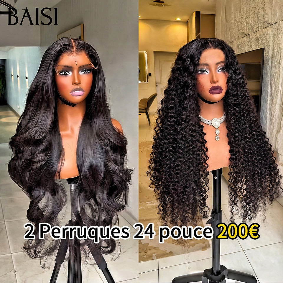 BAISI Lot de 2 perruques en France 13x4 lace frontal 24 Pouces Body wave et curly wave en 100% vrais cheveux humains 200 euro  Réduction avec code promo CODE VIP400
