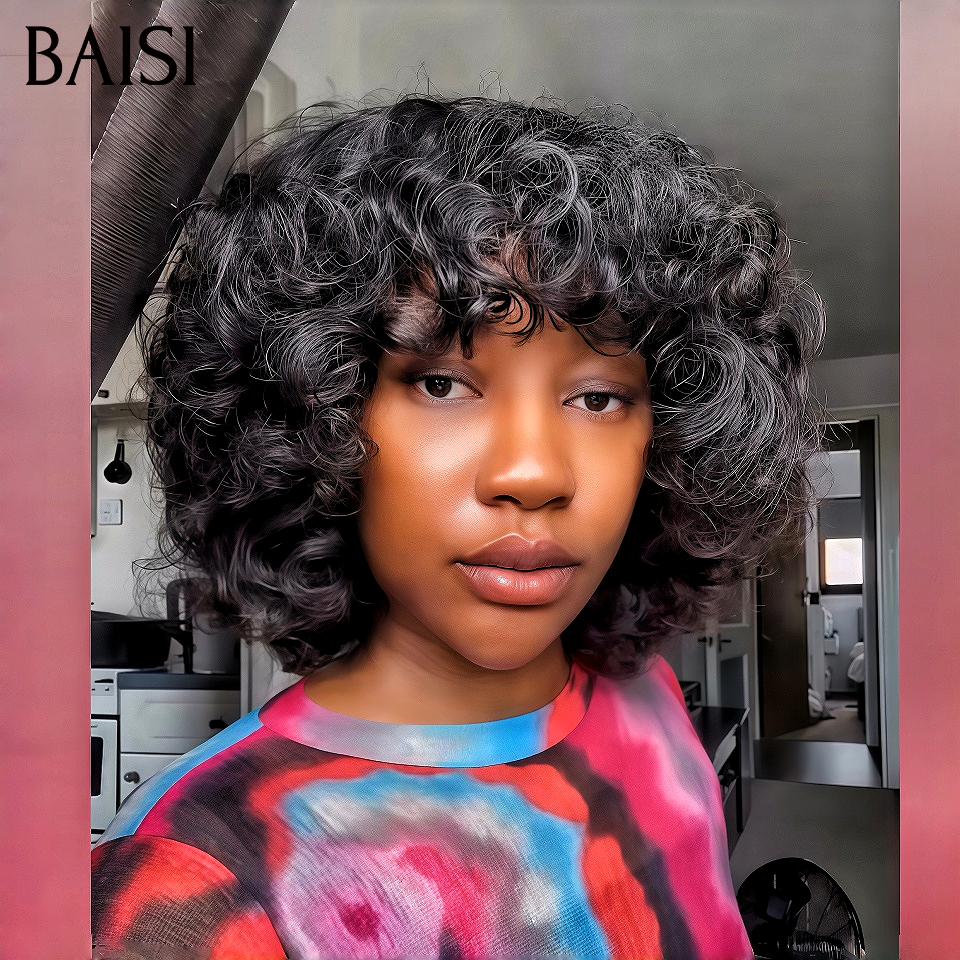 BAISI Compre 2 perucas no mínimo ao preço de fábrica do fornecedor Peruca Bob egg wave com franja Preta Corte quadrado em 100% cabelo humano verdadeiro