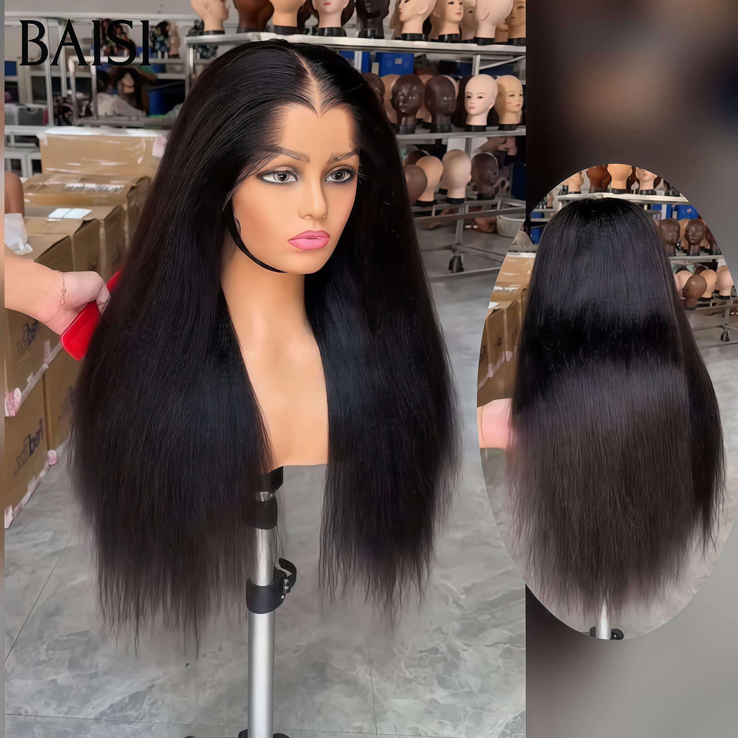 BAISI Promo 18 pouce 99€ 13X4 frontal Perruque Naturelle Kinky Straight 200% Densité