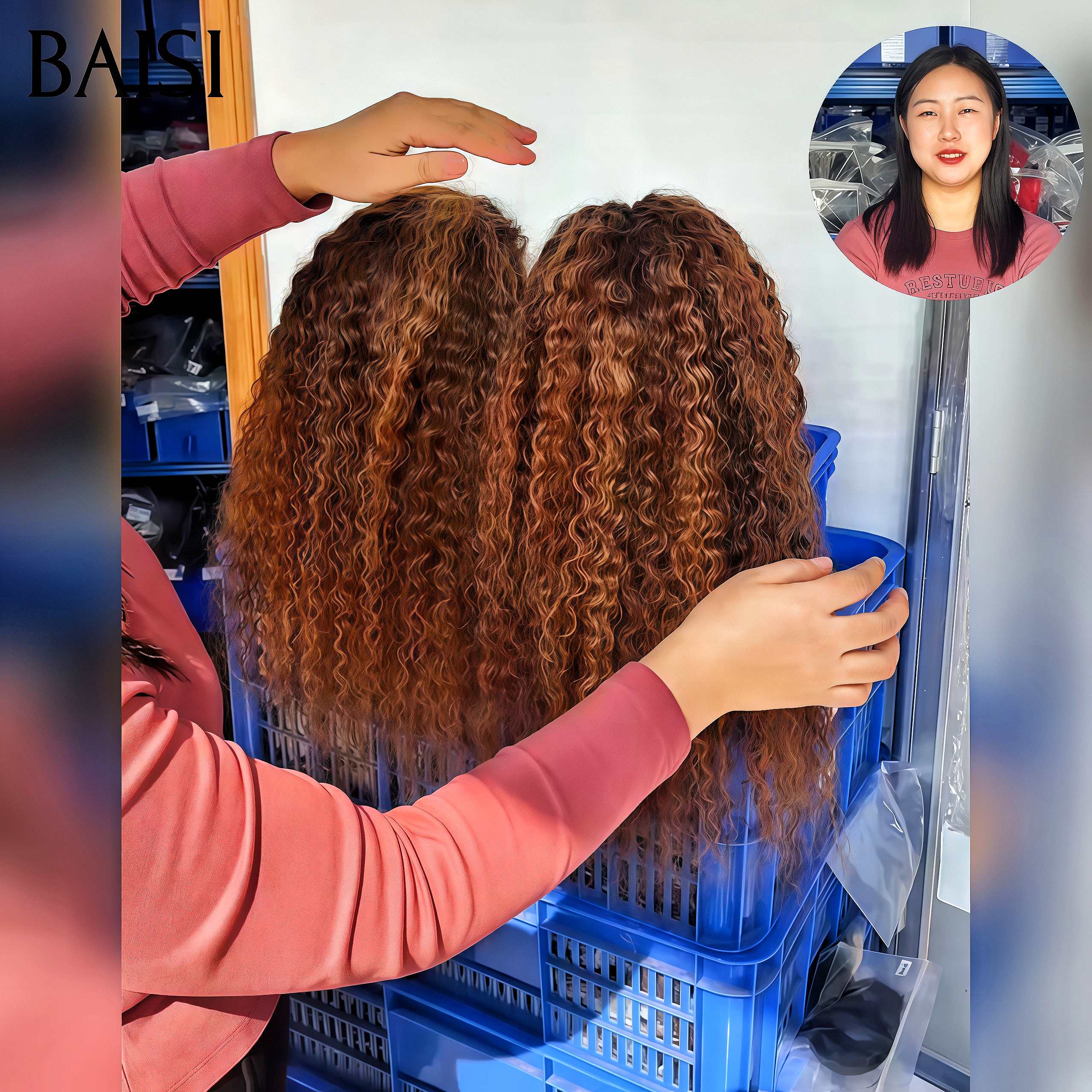 BAISI Perruques pour revendre 119€ 13x4 lace frontal curly wave 18 Pouces en couleur Marron Mixte Miel en 100% Cheveux Humains