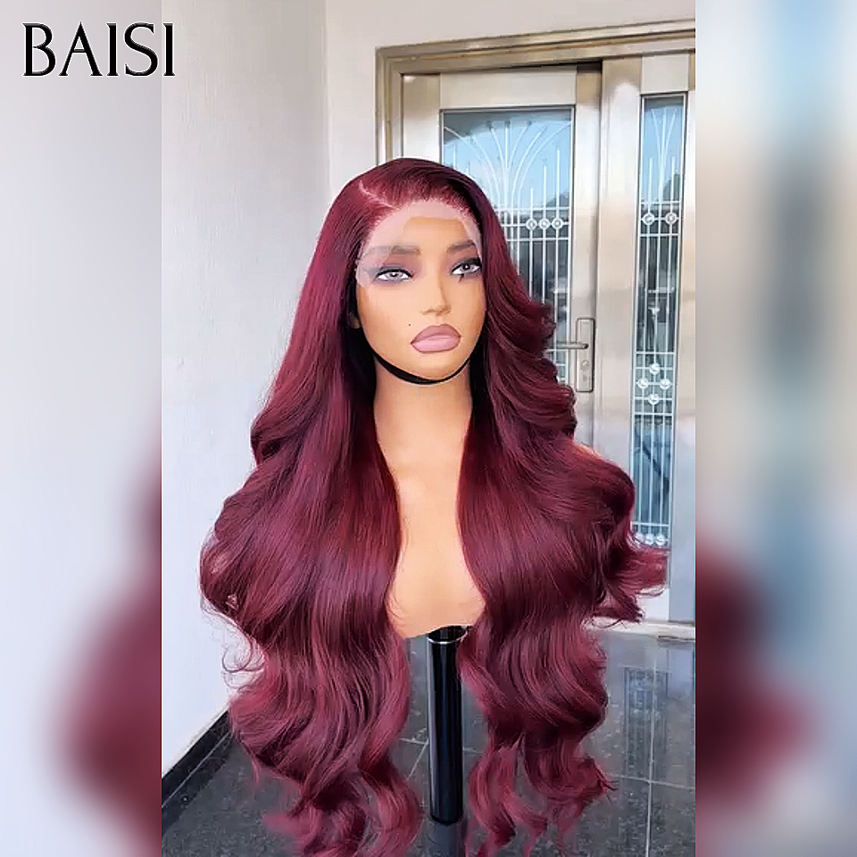 BAISI Achetez 2 perruques minimum au prix d'usine fournisseur 13x4 Lace Frontal Perruque Body wave Rouge Bordeaux En 100% Cheveux Humains (Pas Besoins De Code)