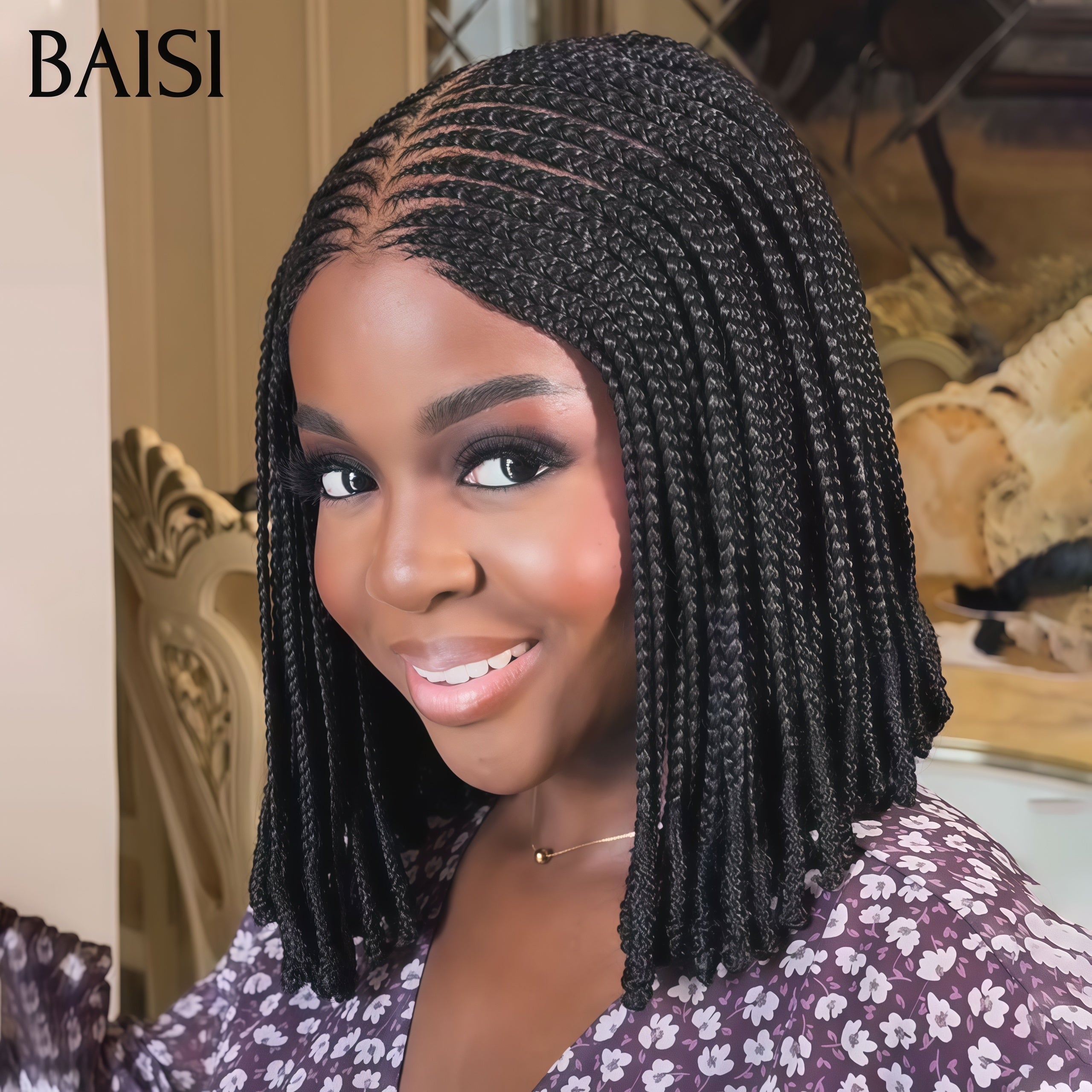 BAISI Perruques Full Lace 159€ avec Petite Natte Promo Bob NOIR Élégant et facile à porter 100% comme indiqué sur la photo En cheveux humains